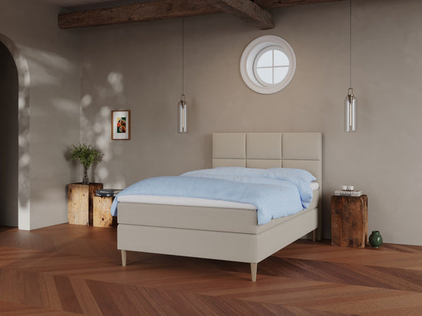 Svanhild Älv 140x200 Sand Nordic Dream tilbyder senge med skandinavisk design og højkvalitets materialer. Oplev perfekt komfort for en god nattesøvn. Bestil din i dag!