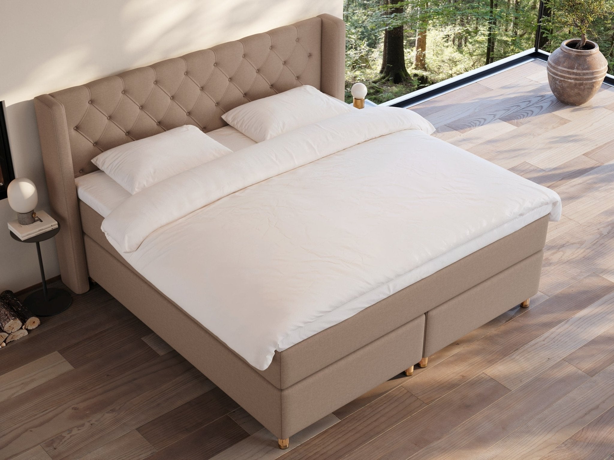 Eira Fjord 220x220 Brun Nordic Dream tilbyder senge med skandinavisk design og højkvalitets materialer. Oplev perfekt komfort for en god nattesøvn. Bestil din i dag!