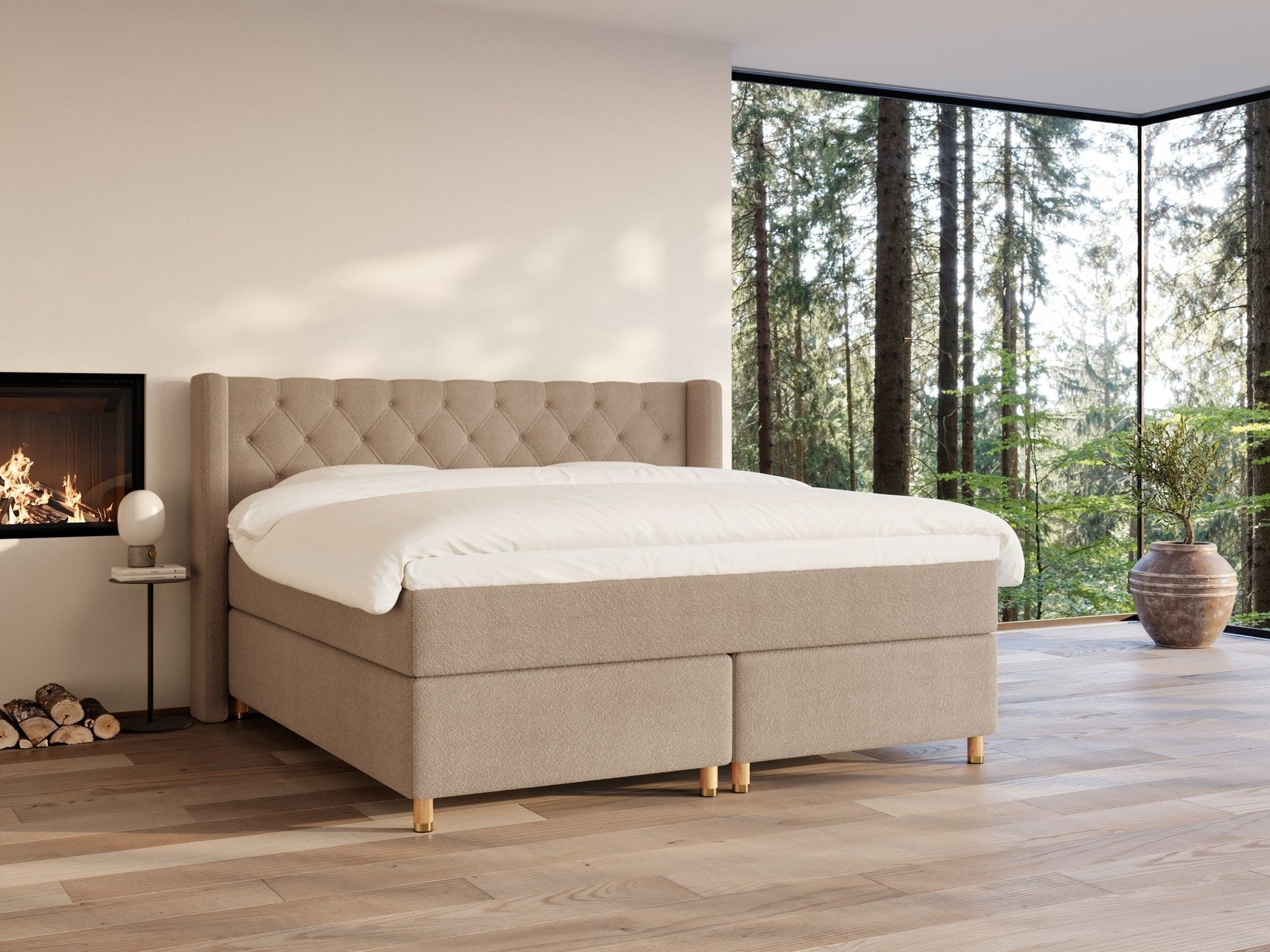 Eira Fjord 220x220 Bouclé latte Nordic Dream tilbyder senge med skandinavisk design og højkvalitets materialer. Oplev perfekt komfort for en god nattesøvn. Bestil din i dag!