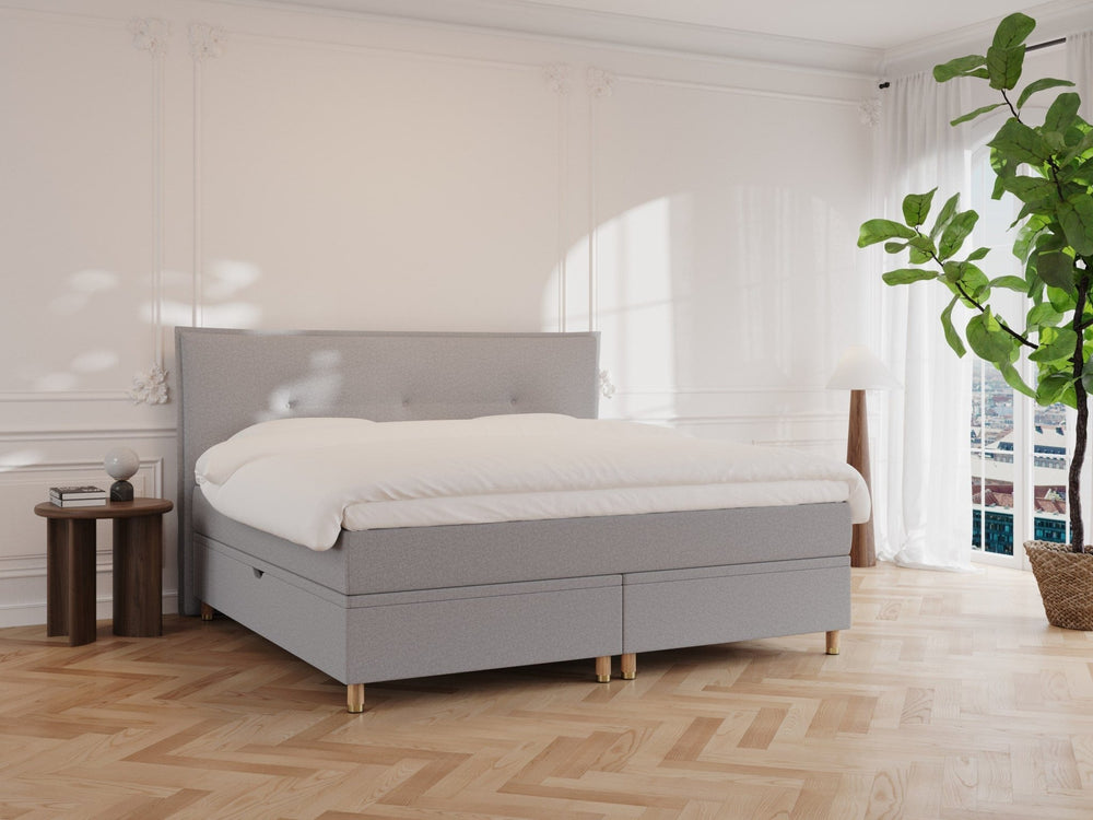 Alva Älv 220x220 Lys grå Nordic Dream tilbyder senge med skandinavisk design og højkvalitets materialer. Oplev perfekt komfort for en god nattesøvn. Bestil din i dag!