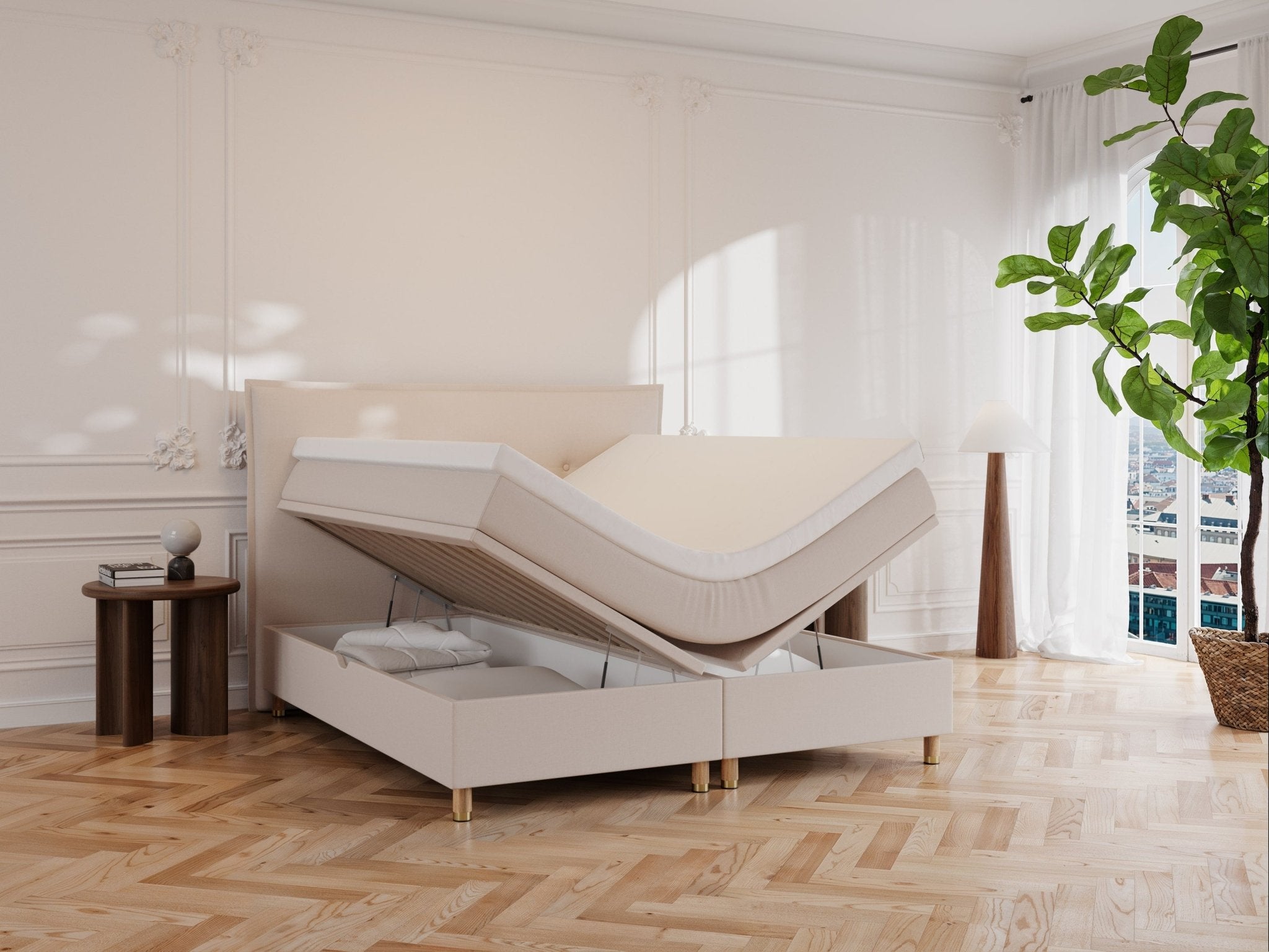 Alva Älv 160x200 Sand Nordic Dream tilbyder senge med skandinavisk design og højkvalitets materialer. Oplev perfekt komfort for en god nattesøvn. Bestil din i dag!