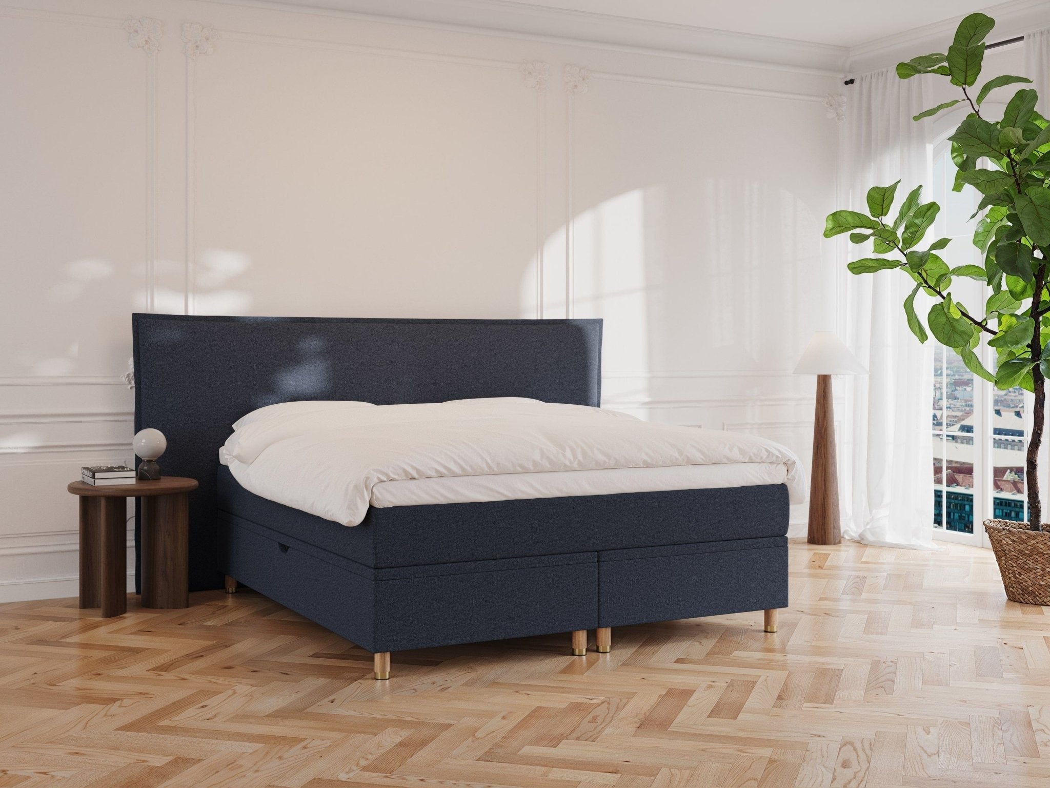 Alva Fjord 220x220 Dyb blå Nordic Dream tilbyder senge med skandinavisk design og højkvalitets materialer. Oplev perfekt komfort for en god nattesøvn. Bestil din i dag!