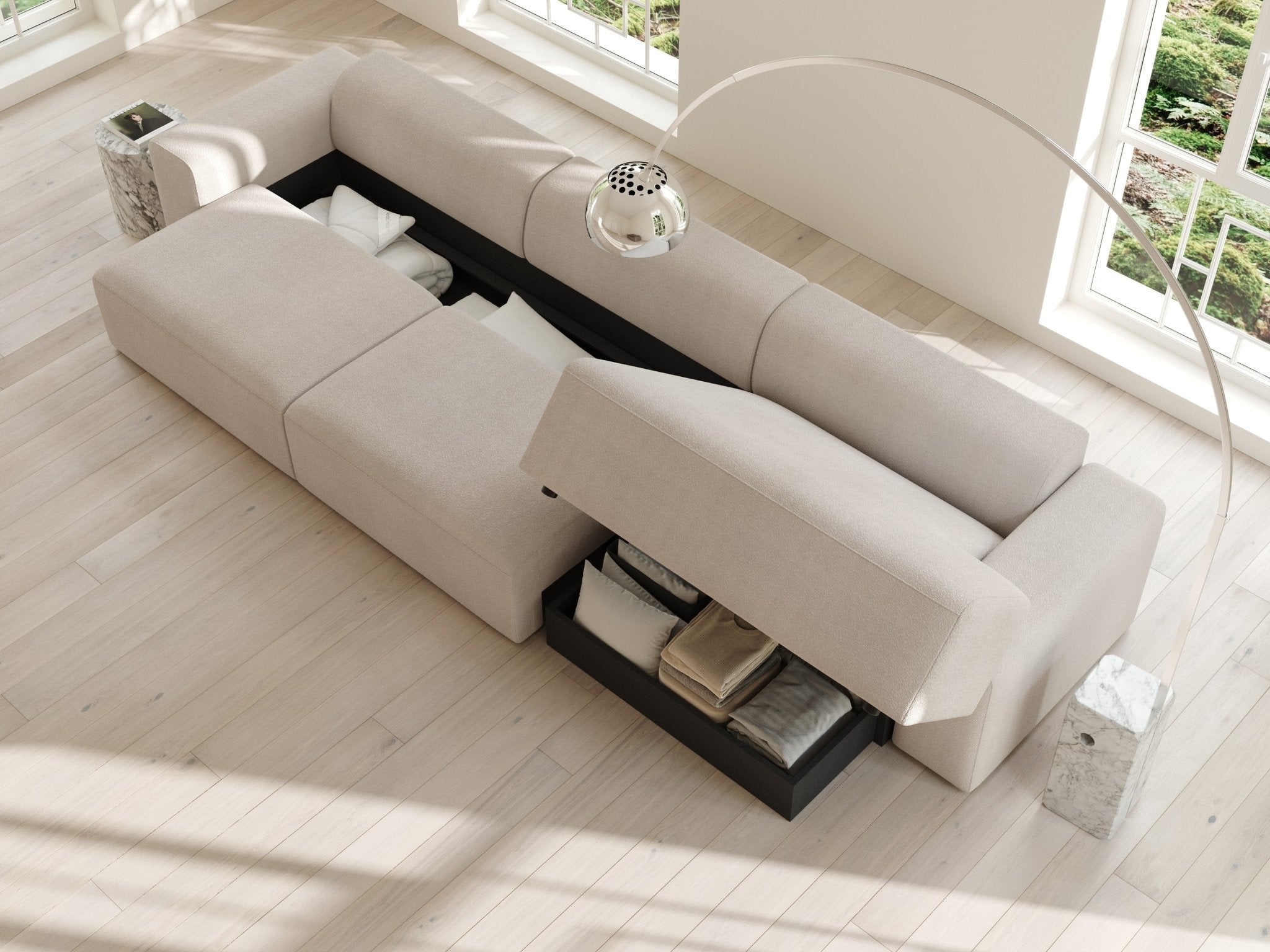 Aria | 150x365 | Bouclé cream - Chaiselong - Venstre - Nordic Dream