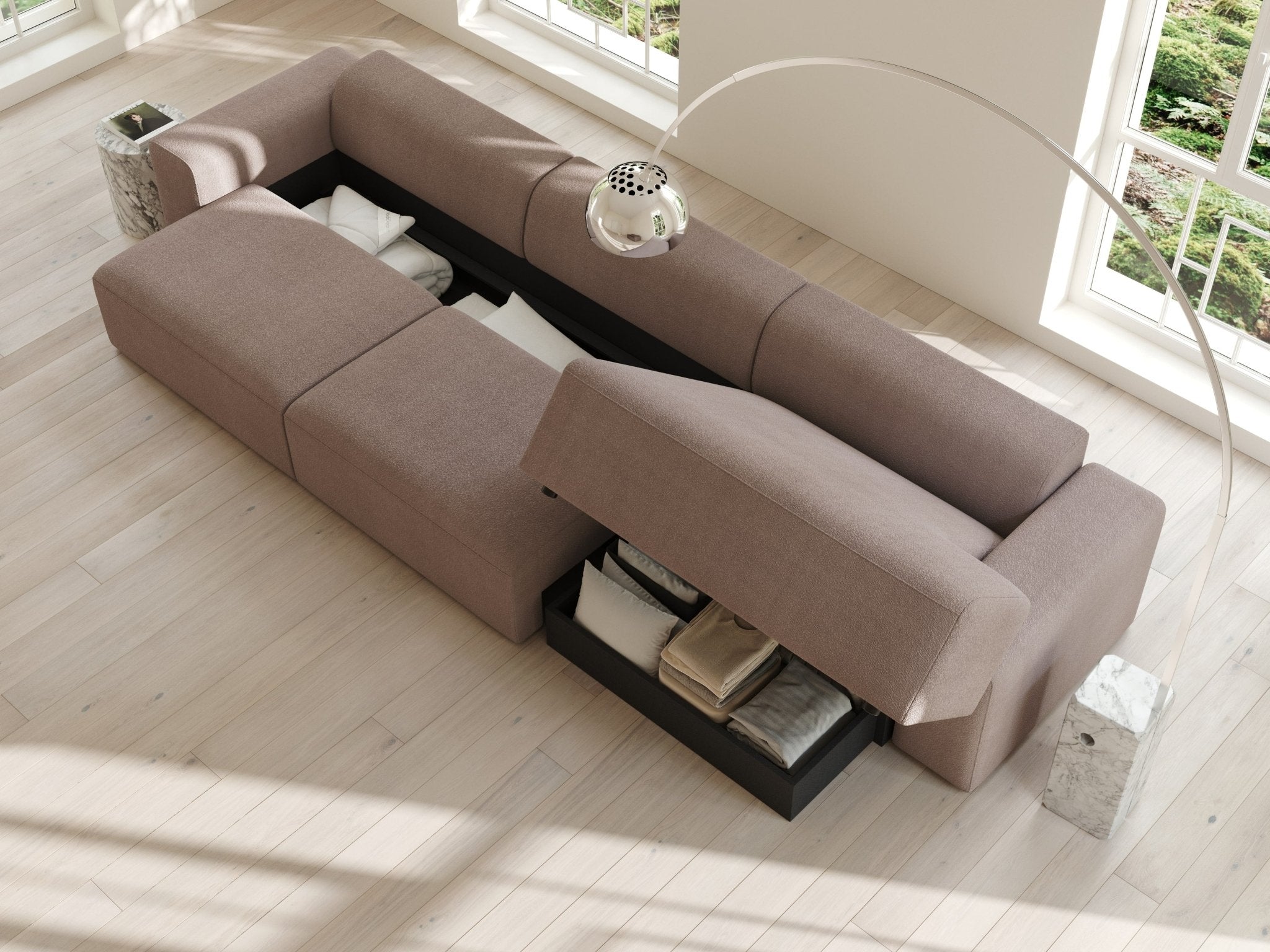 Aria | 150x365 | Bouclé latte - Chaiselong - Venstre - Nordic Dream