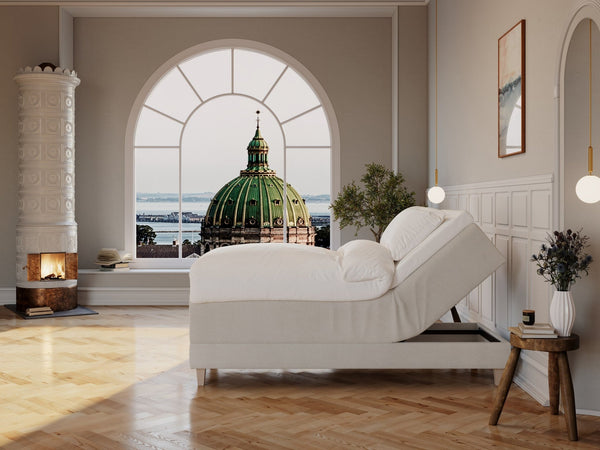 Aura Nordlys 90x210 Bouclé cream Nordic Dream tilbyder senge med skandinavisk design og højkvalitets materialer. Oplev perfekt komfort for en god nattesøvn. Bestil din i dag!