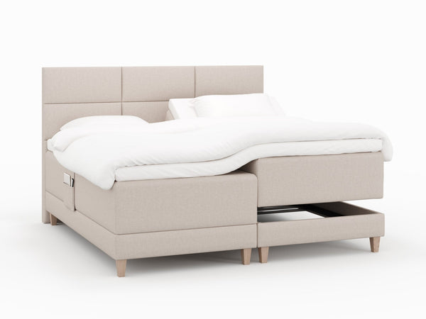 Aura Nordlys 210x210 Sand Nordic Dream tilbyder senge med skandinavisk design og højkvalitets materialer. Oplev perfekt komfort for en god nattesøvn. Bestil din i dag!