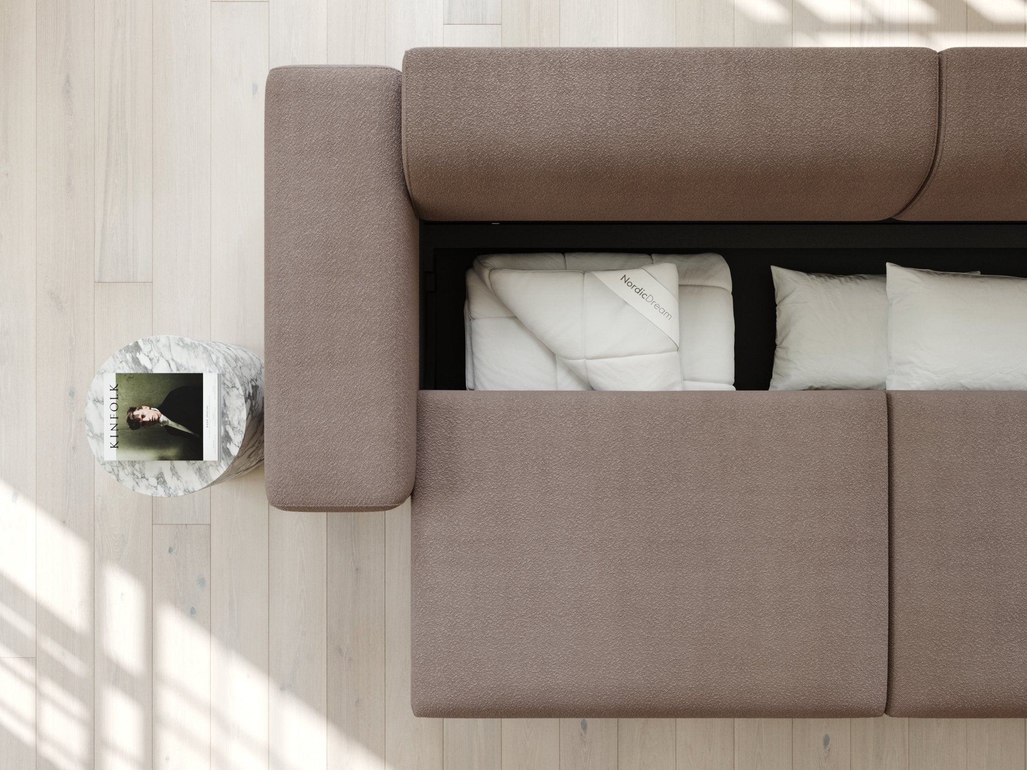 Aria | 150x365 | Bouclé latte - Chaiselong - Højre - Nordic Dream