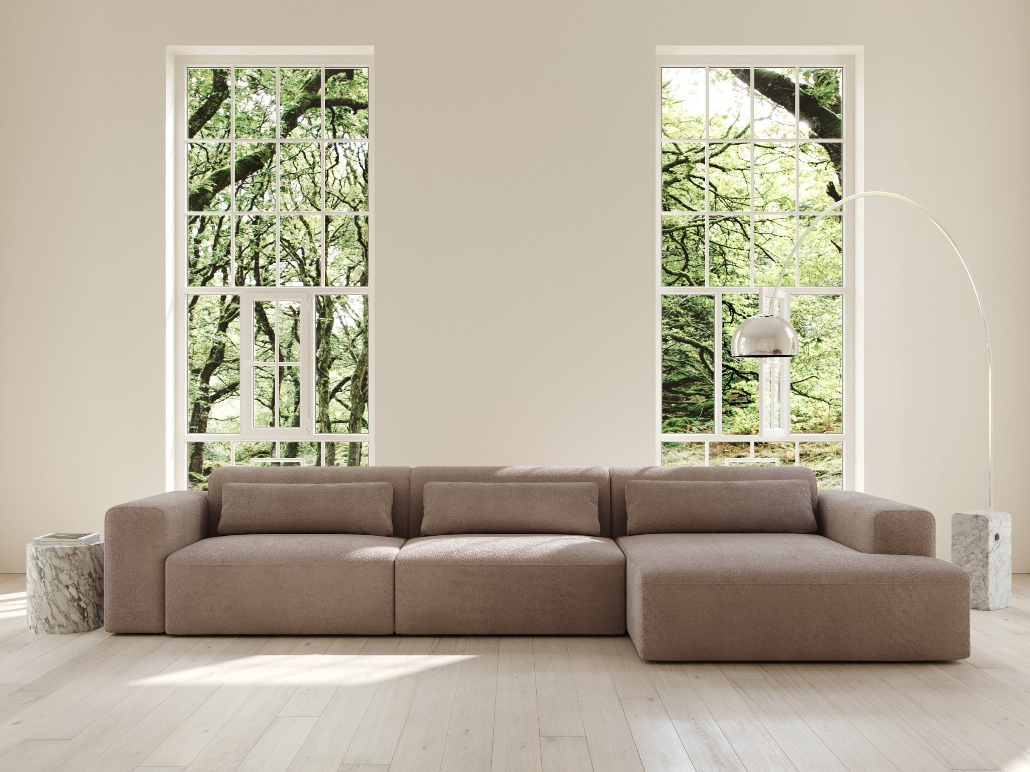 Aria | 150x365 | Bouclé latte - Chaiselong - Venstre - Nordic Dream