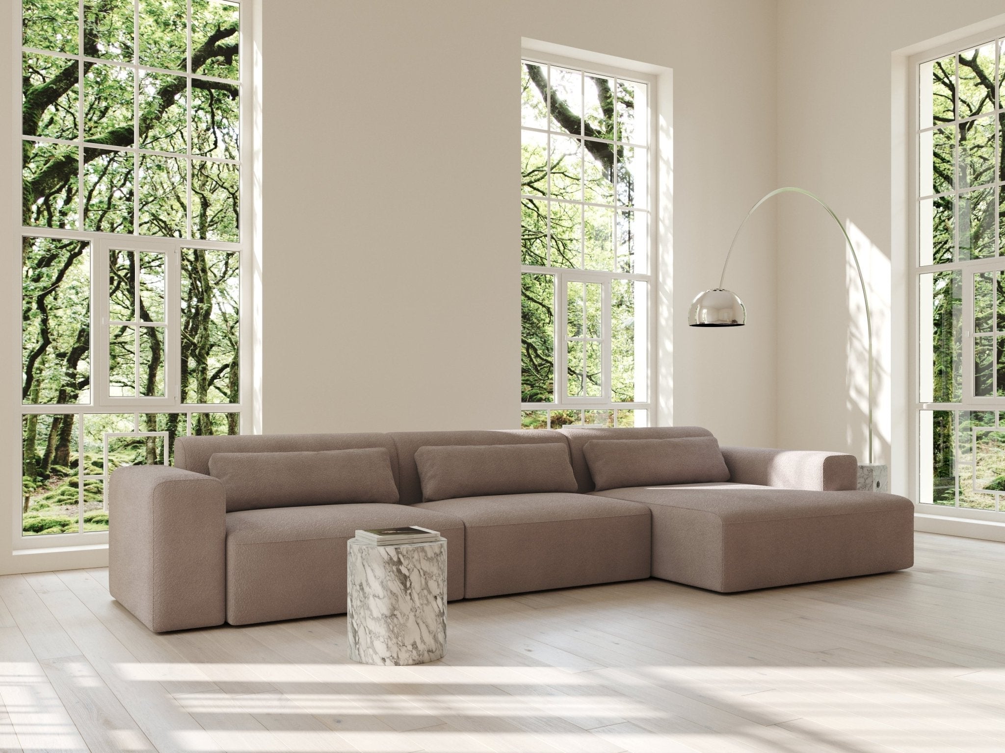 Aria | 150x365 | Bouclé latte - Chaiselong - Venstre - Nordic Dream