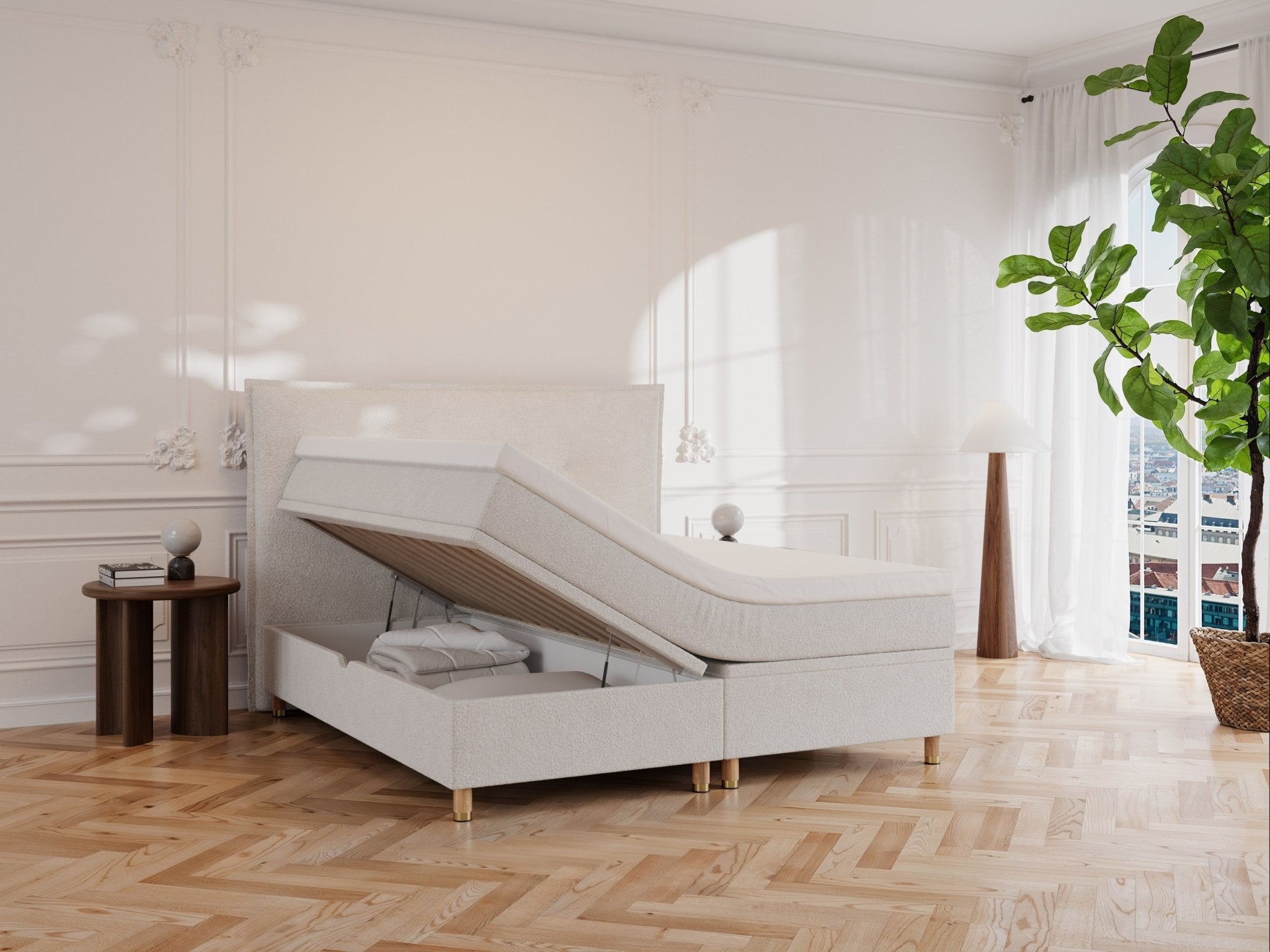 Alva Fjord 160x200 Bouclé cream Nordic Dream tilbyder senge med skandinavisk design og højkvalitets materialer. Oplev perfekt komfort for en god nattesøvn. Bestil din i dag!