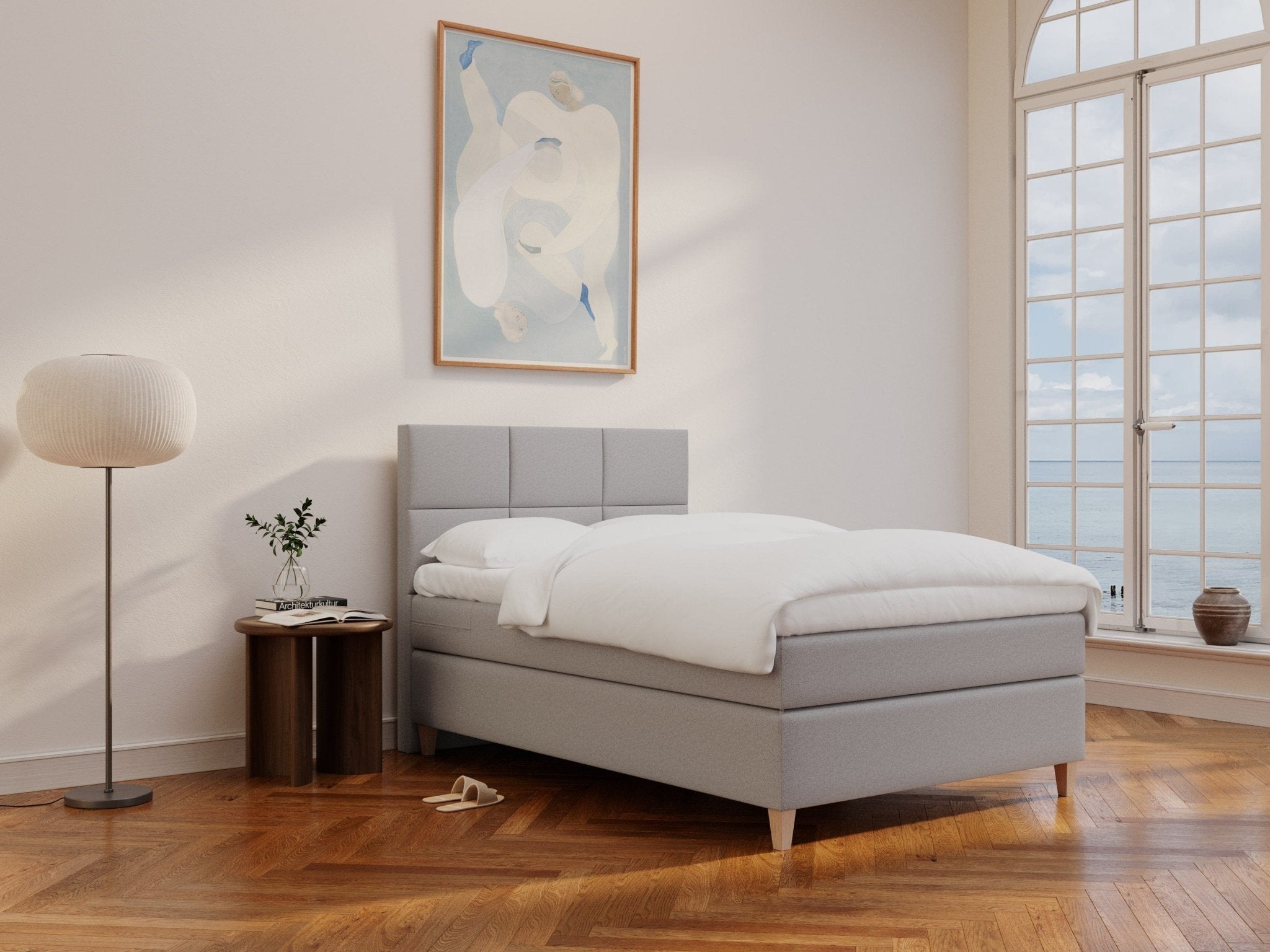 Snefrid Älv 120x200 Lys grå Nordic Dream tilbyder senge med skandinavisk design og højkvalitets materialer. Oplev perfekt komfort for en god nattesøvn. Bestil din i dag!