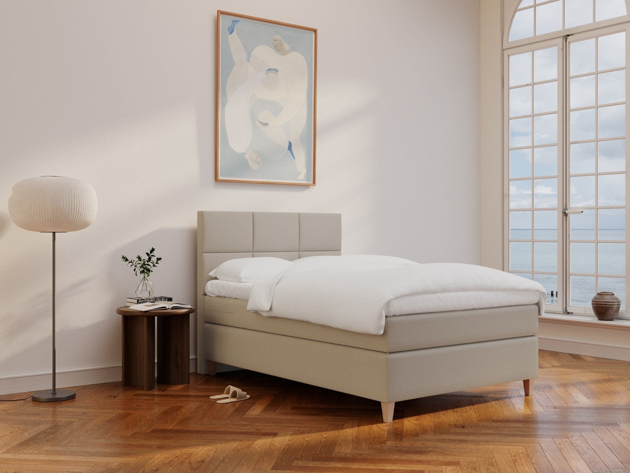 Snefrid Älv 120x200 Sand Nordic Dream tilbyder senge med skandinavisk design og højkvalitets materialer. Oplev perfekt komfort for en god nattesøvn. Bestil din i dag!