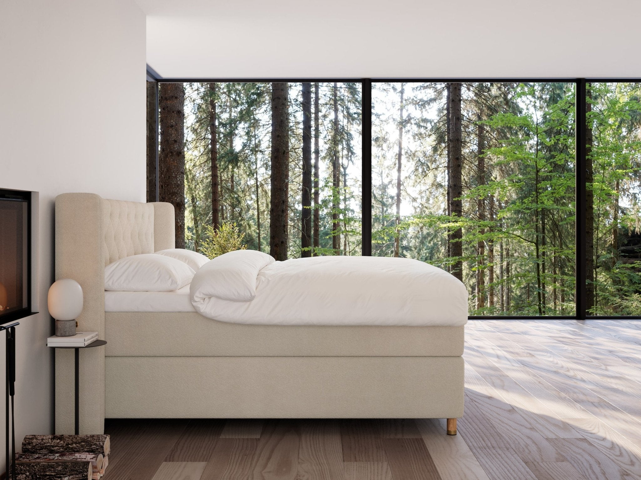 Eira Fjord 200x200 Bouclé cream Nordic Dream tilbyder senge med skandinavisk design og højkvalitets materialer. Oplev perfekt komfort for en god nattesøvn. Bestil din i dag!