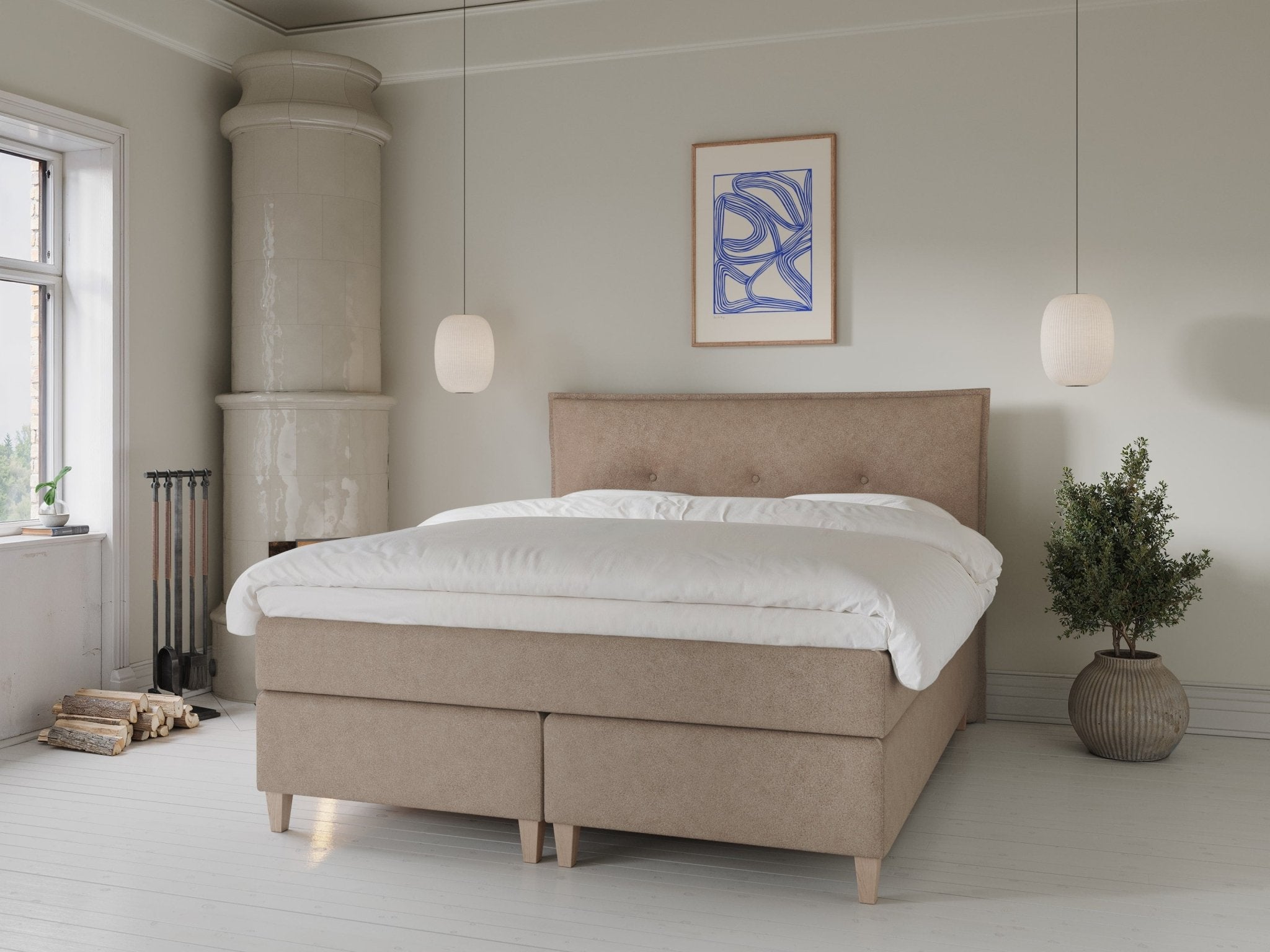 Snefrid Fjord 180x210 Bouclé latte Nordic Dream tilbyder senge med skandinavisk design og højkvalitets materialer. Oplev perfekt komfort for en god nattesøvn. Bestil din i dag!