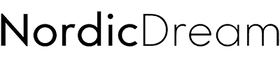 NordicDream-logo i sort tekst på hvid baggrund, moderne sans-serif typografi, minimalistisk design