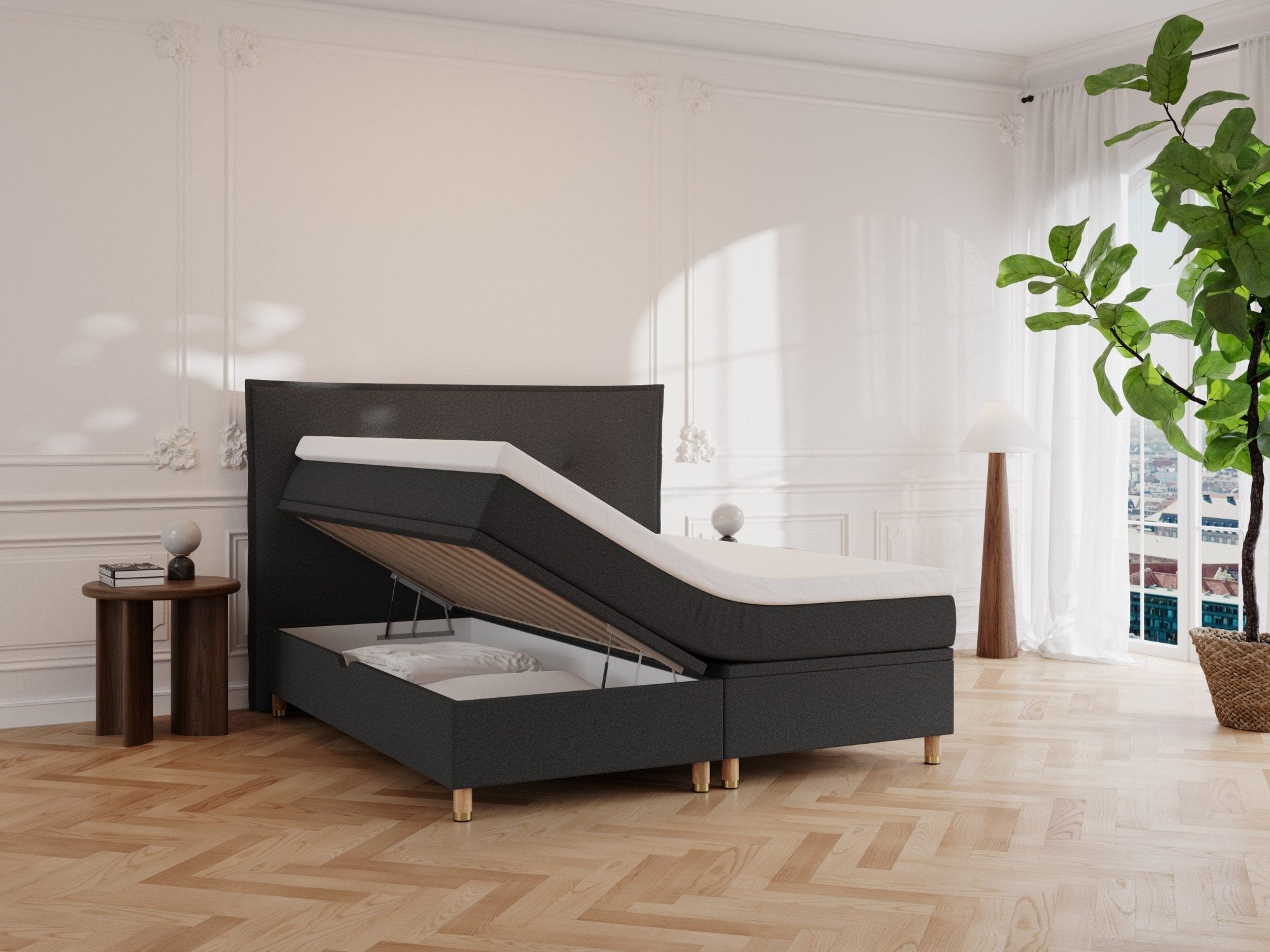 Alva Fjord 220x220 Antracit Nordic Dream tilbyder senge med skandinavisk design og højkvalitets materialer. Oplev perfekt komfort for en god nattesøvn. Bestil din i dag!