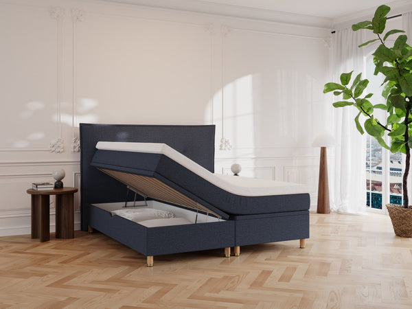 Alva Nordlys 160x200 Dyb blå Nordic Dream tilbyder senge med skandinavisk design og højkvalitets materialer. Oplev perfekt komfort for en god nattesøvn. Bestil din i dag!