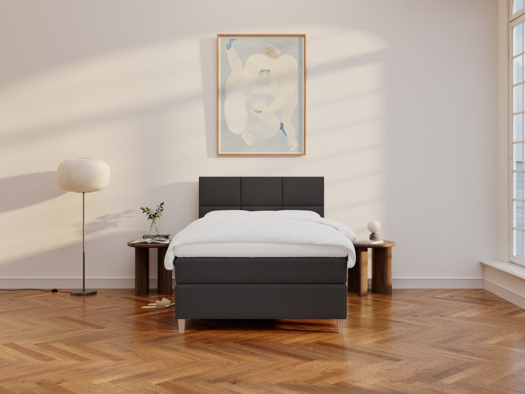 Snefrid Älv 120x200 Antracit Nordic Dream tilbyder senge med skandinavisk design og højkvalitets materialer. Oplev perfekt komfort for en god nattesøvn. Bestil din i dag!