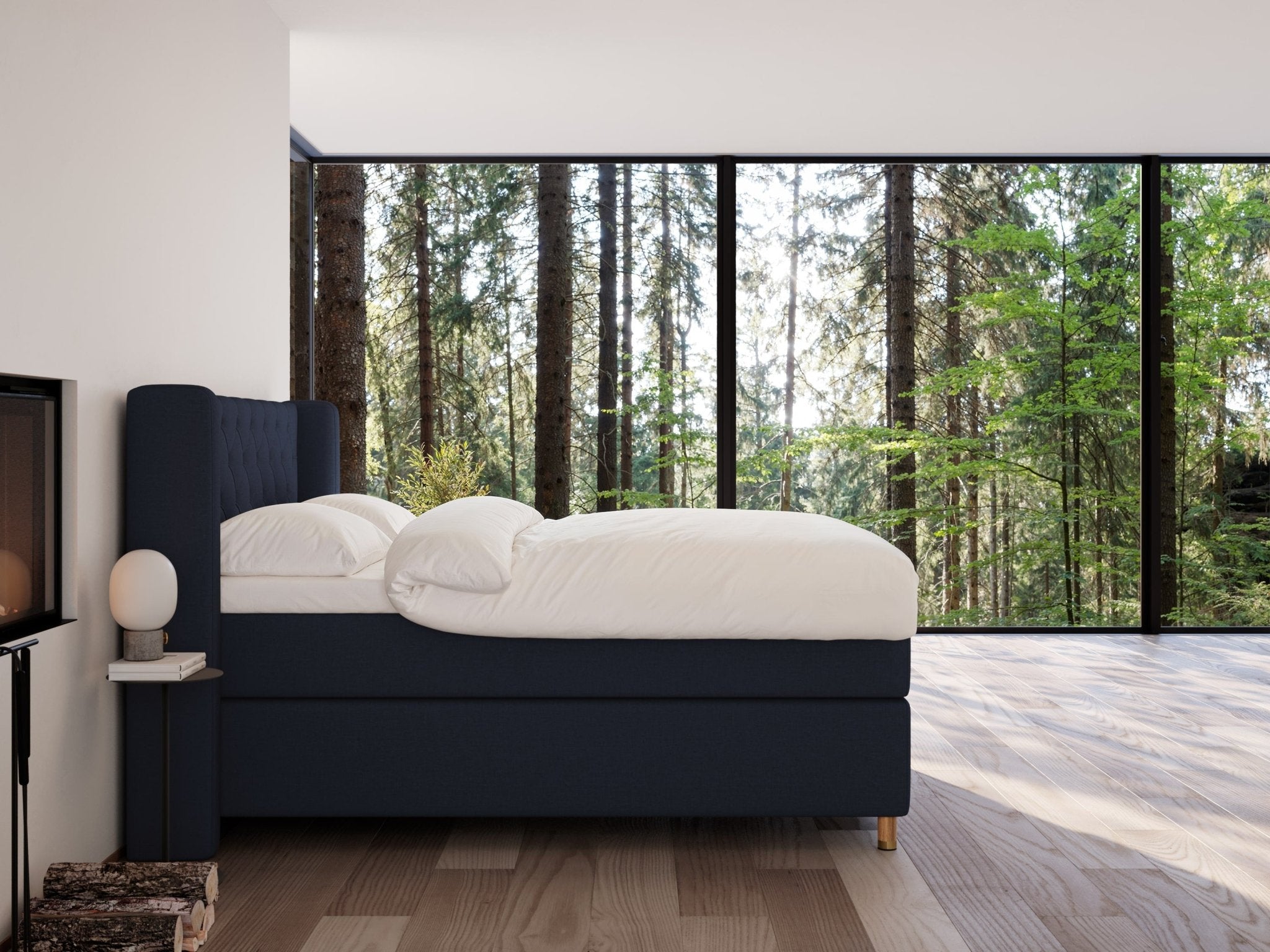 Eira Fjord 180x200 Dyb blå Nordic Dream tilbyder senge med skandinavisk design og højkvalitets materialer. Oplev perfekt komfort for en god nattesøvn. Bestil din i dag!