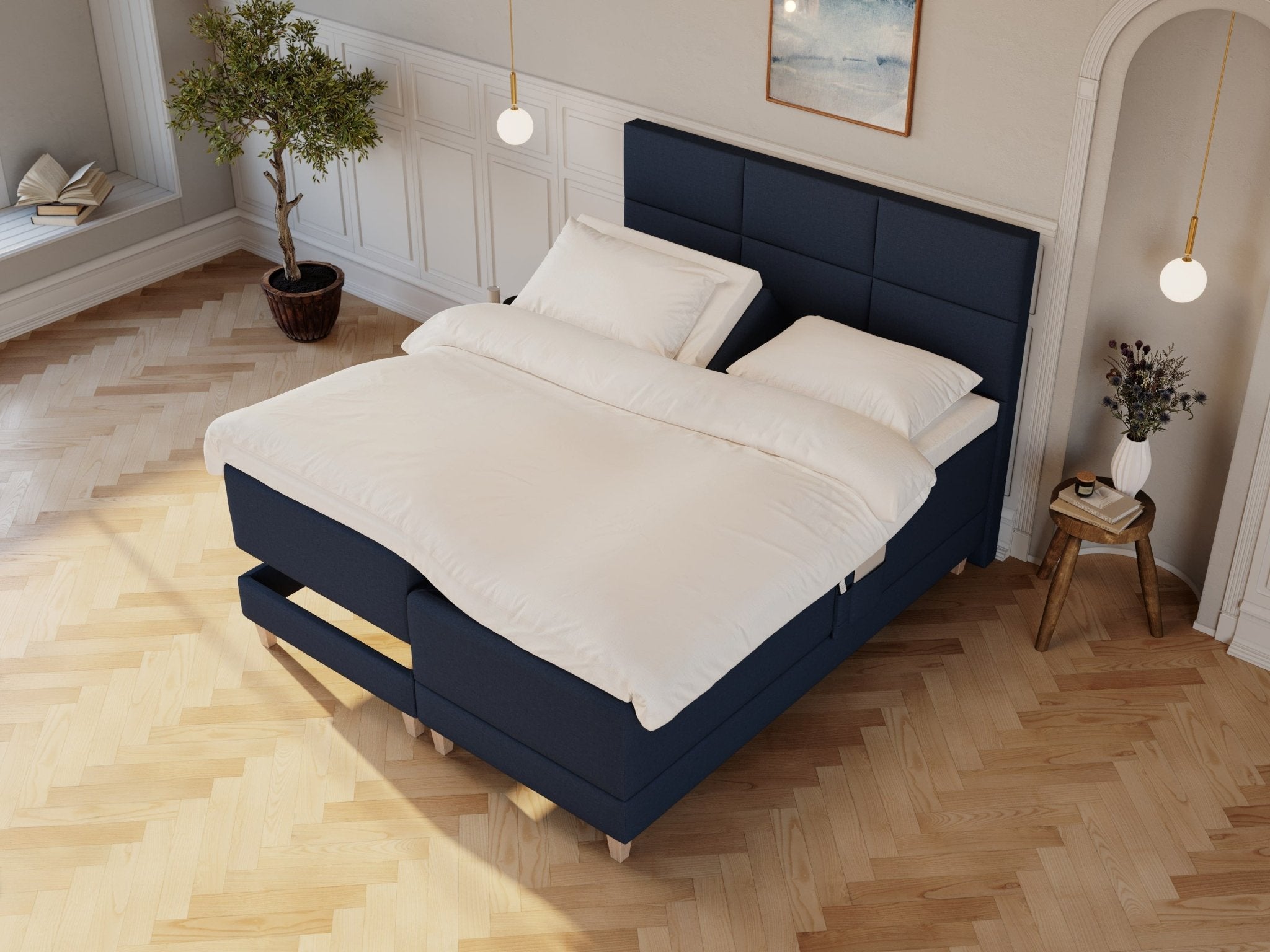Aura Nordlys 180x200 Dyb blå Nordic Dream tilbyder senge med skandinavisk design og højkvalitets materialer. Oplev perfekt komfort for en god nattesøvn. Bestil din i dag!