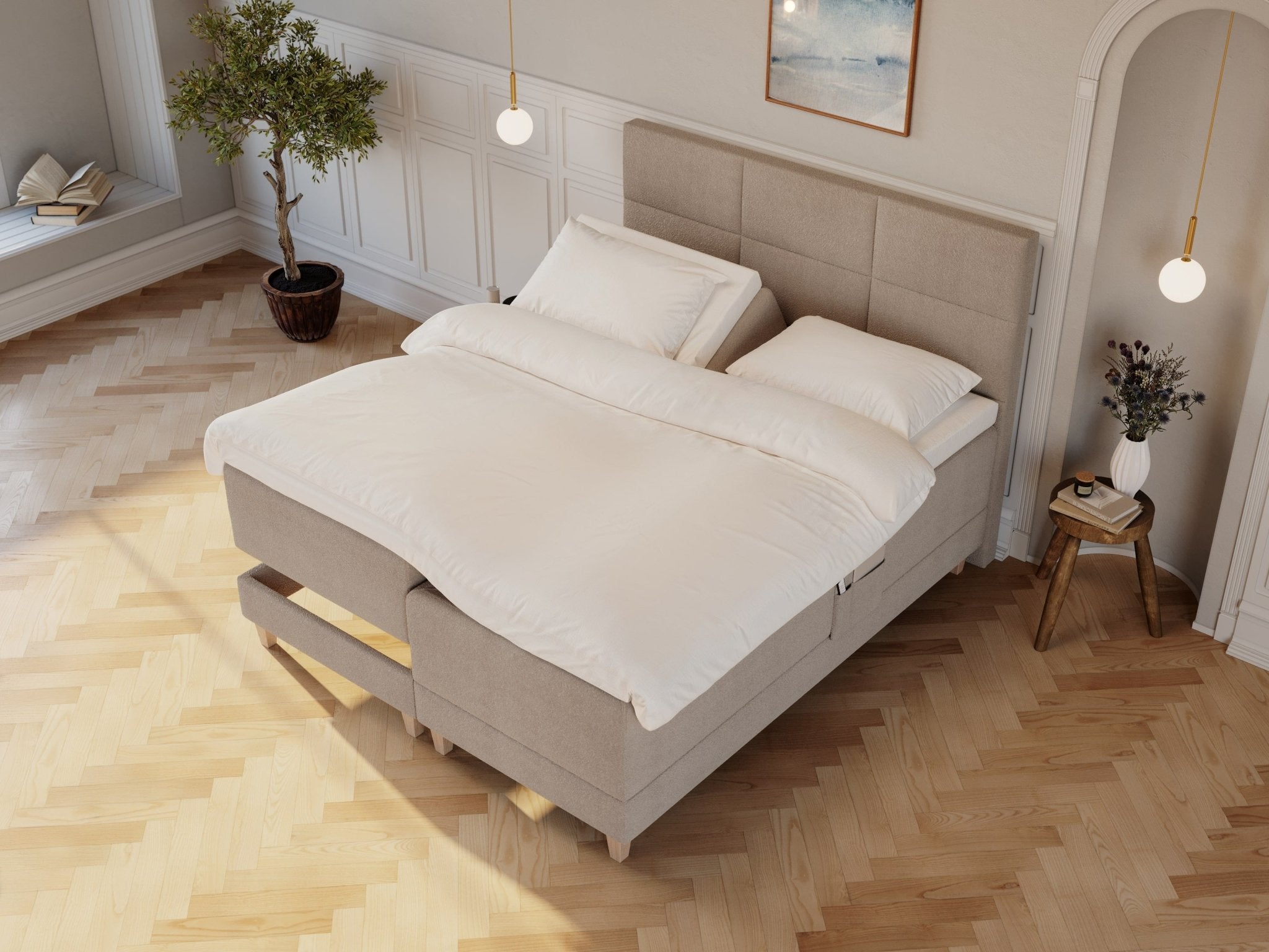 Aura Nordlys 160x200 Bouclé latte Nordic Dream tilbyder senge med skandinavisk design og højkvalitets materialer. Oplev perfekt komfort for en god nattesøvn. Bestil din i dag!