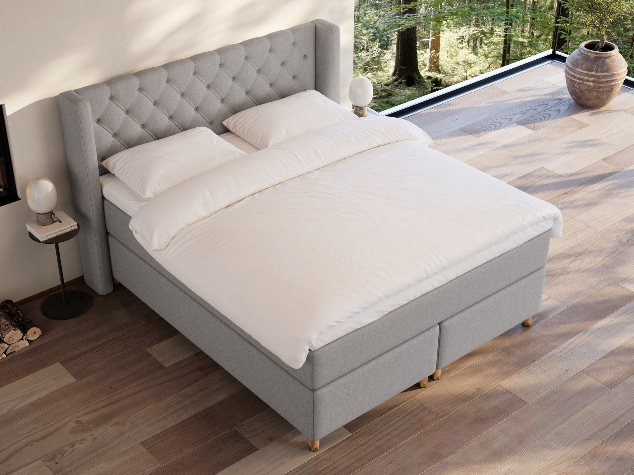 Eira Fjord 160x210 Lys grå Nordic Dream tilbyder senge med skandinavisk design og højkvalitets materialer. Oplev perfekt komfort for en god nattesøvn. Bestil din i dag!