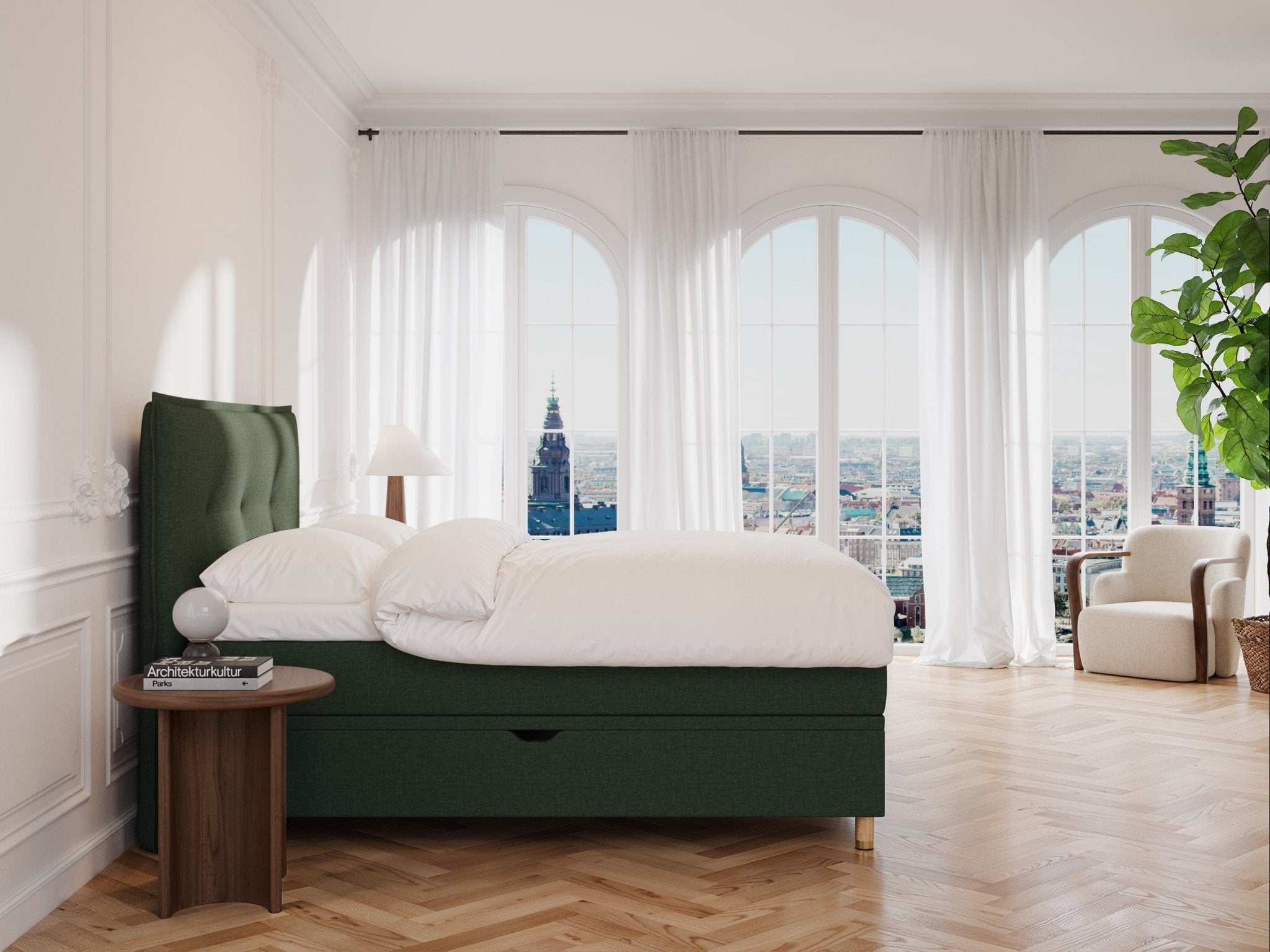 Alva Nordlys 160x210 Dyb grøn Nordic Dream tilbyder senge med skandinavisk design og højkvalitets materialer. Oplev perfekt komfort for en god nattesøvn. Bestil din i dag!