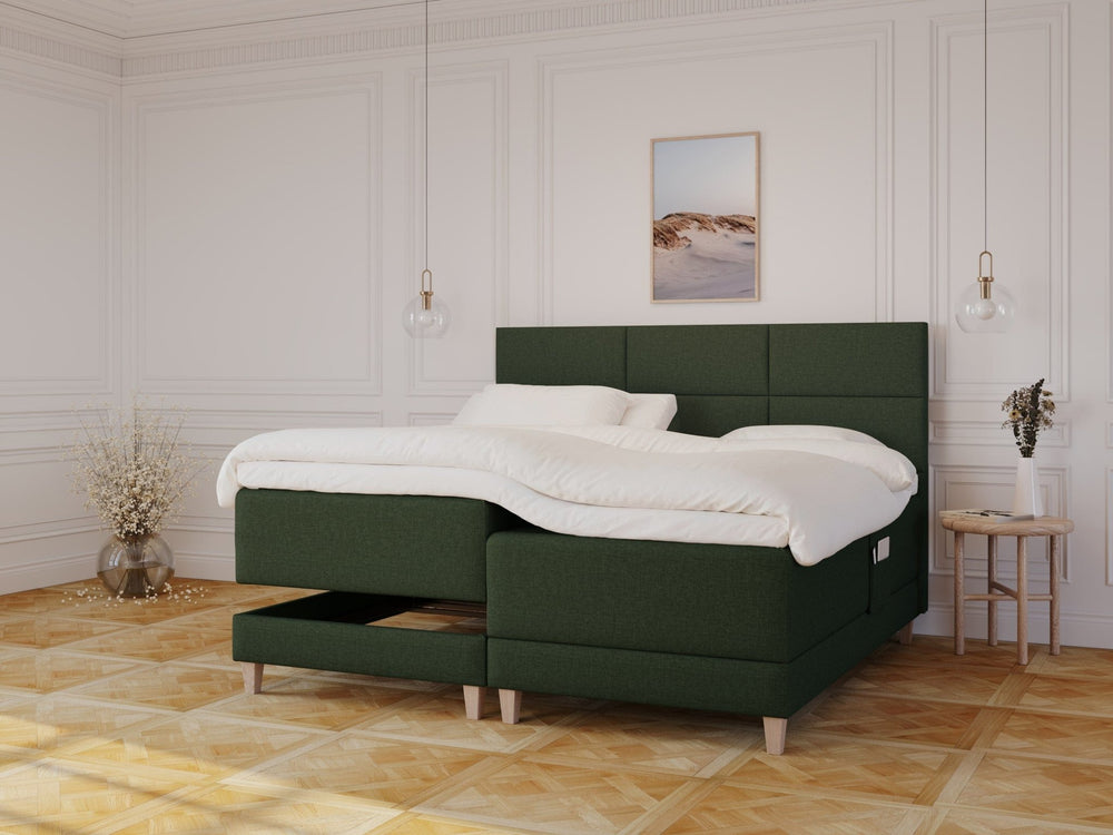 Aura Älv 210x210 Dyb grøn Nordic Dream tilbyder senge med skandinavisk design og højkvalitets materialer. Oplev perfekt komfort for en god nattesøvn. Bestil din i dag!