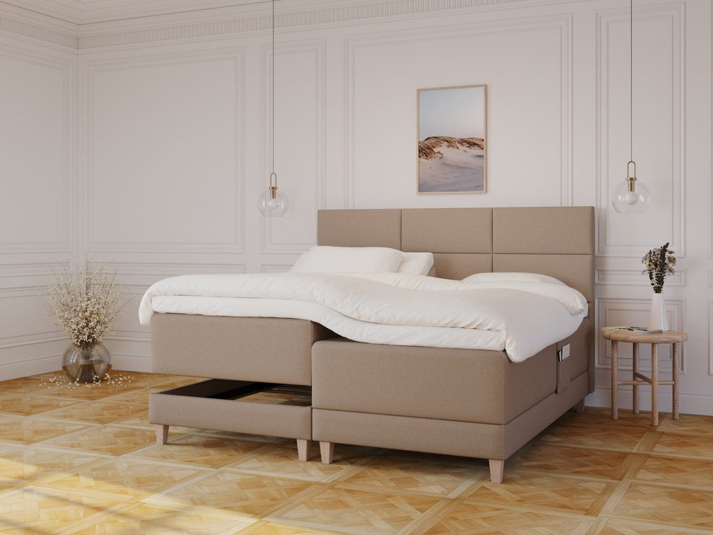 Aura Älv 210x210 Brun Nordic Dream tilbyder senge med skandinavisk design og højkvalitets materialer. Oplev perfekt komfort for en god nattesøvn. Bestil din i dag!