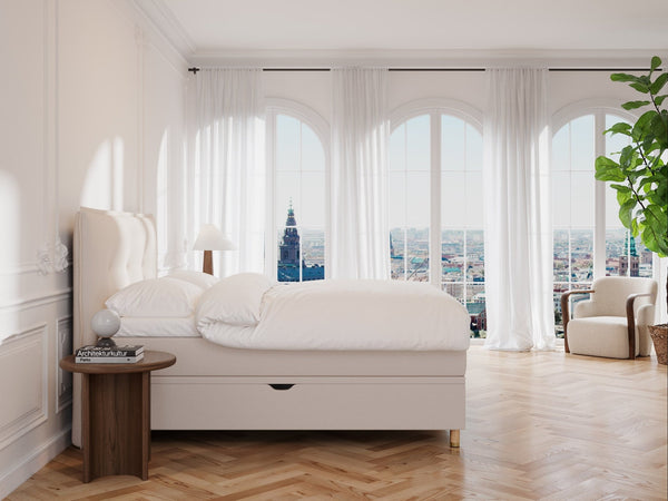 Alva Fjord 160x210 Sand Nordic Dream tilbyder senge med skandinavisk design og højkvalitets materialer. Oplev perfekt komfort for en god nattesøvn. Bestil din i dag!
