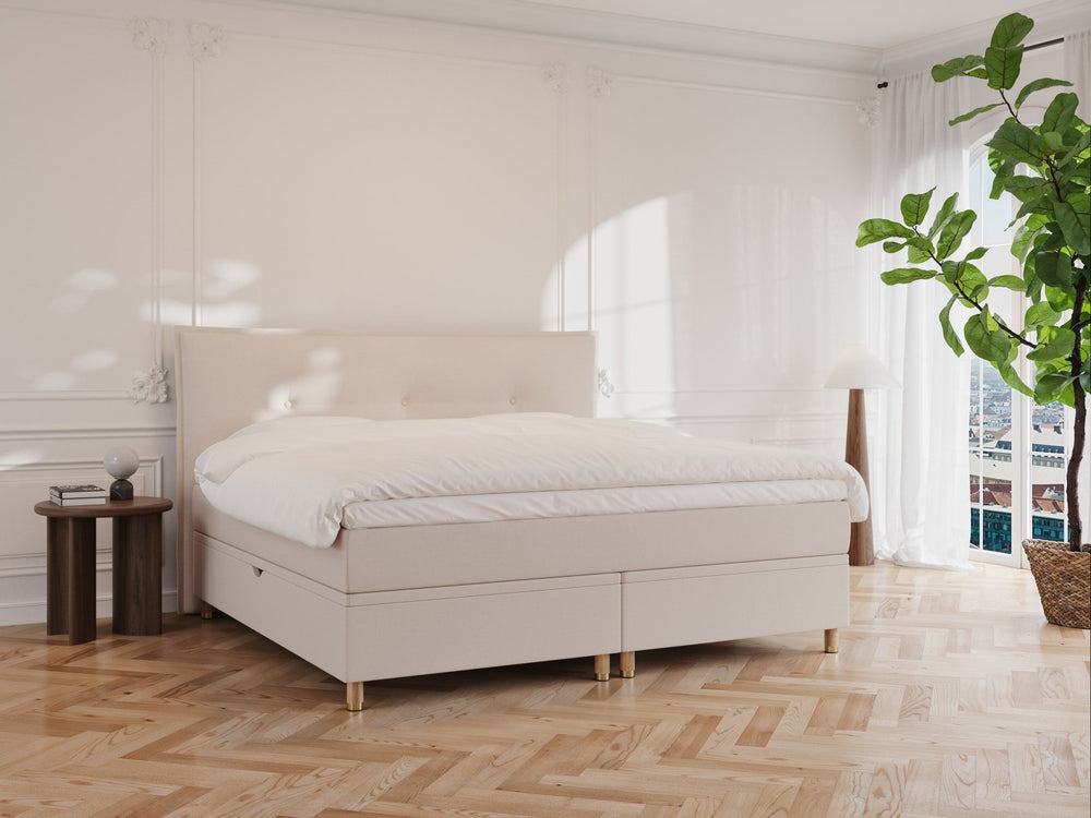 Alva Fjord 220x220 Sand Nordic Dream tilbyder senge med skandinavisk design og højkvalitets materialer. Oplev perfekt komfort for en god nattesøvn. Bestil din i dag!