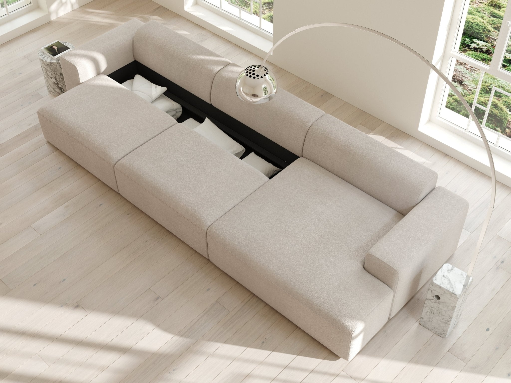 Aria | 150x365 | Bouclé cream - Chaiselong - Højre - Nordic Dream