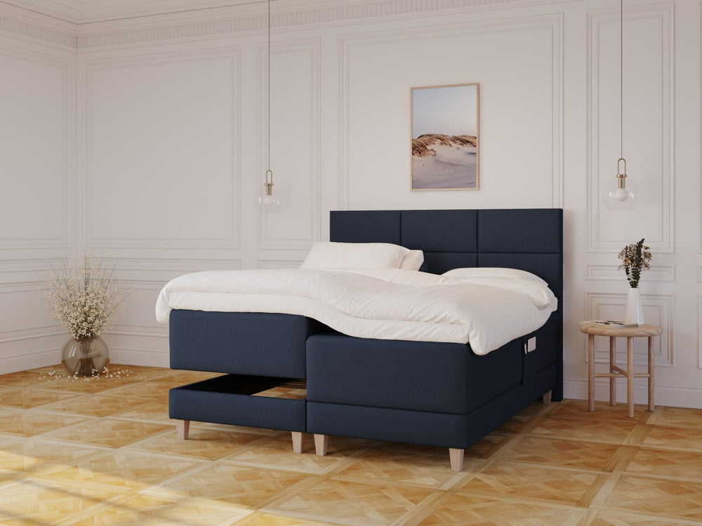 Aura Fjord 180x200 Dyb blå Nordic Dream tilbyder senge med skandinavisk design og højkvalitets materialer. Oplev perfekt komfort for en god nattesøvn. Bestil din i dag!