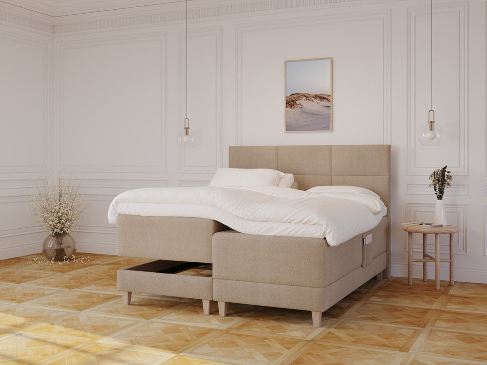 Aura Fjord 180x200 Bouclé latte Nordic Dream tilbyder senge med skandinavisk design og højkvalitets materialer. Oplev perfekt komfort for en god nattesøvn. Bestil din i dag!