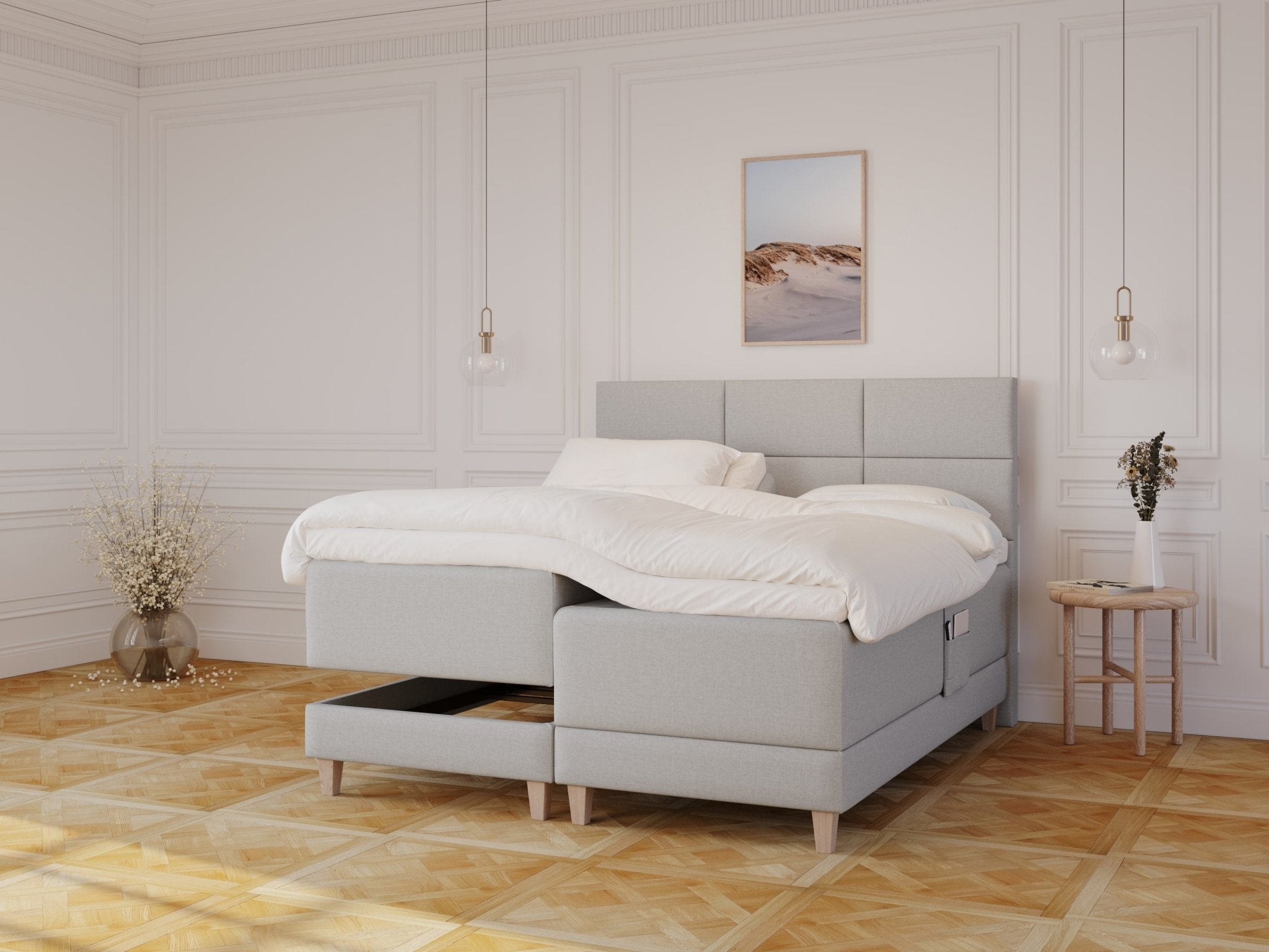Aura Fjord 160x200 Lys grå Nordic Dream tilbyder senge med skandinavisk design og højkvalitets materialer. Oplev perfekt komfort for en god nattesøvn. Bestil din i dag!