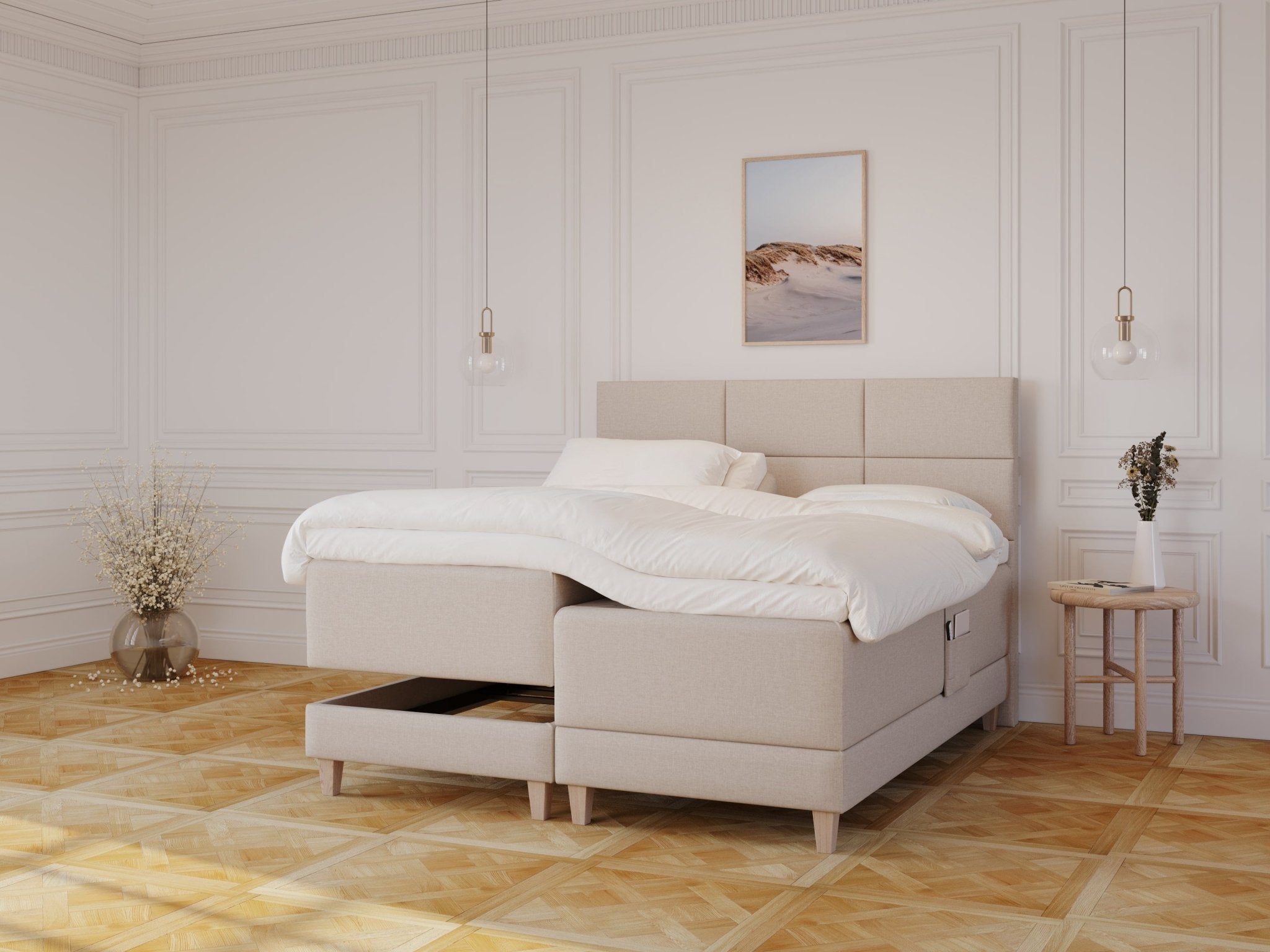 Aura Fjord 180x210 Sand Nordic Dream tilbyder senge med skandinavisk design og højkvalitets materialer. Oplev perfekt komfort for en god nattesøvn. Bestil din i dag!