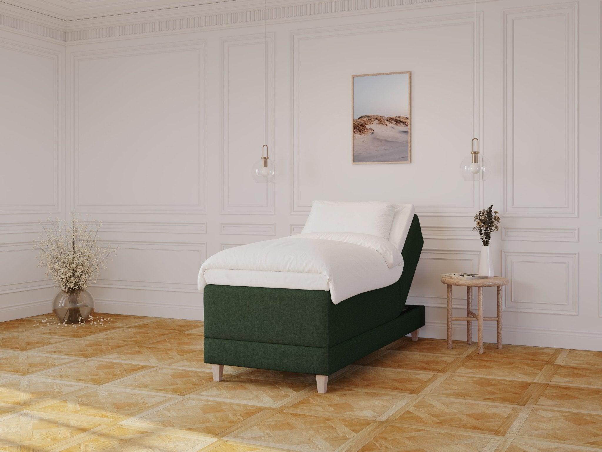 Aura Fjord 90x200 Dyb grøn Nordic Dream tilbyder senge med skandinavisk design og højkvalitets materialer. Oplev perfekt komfort for en god nattesøvn. Bestil din i dag!