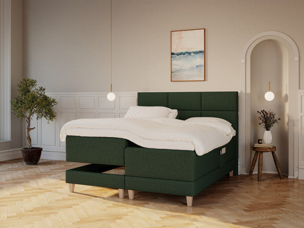 Aura Nordlys 180x200 Dyb grøn Nordic Dream tilbyder senge med skandinavisk design og højkvalitets materialer. Oplev perfekt komfort for en god nattesøvn. Bestil din i dag!