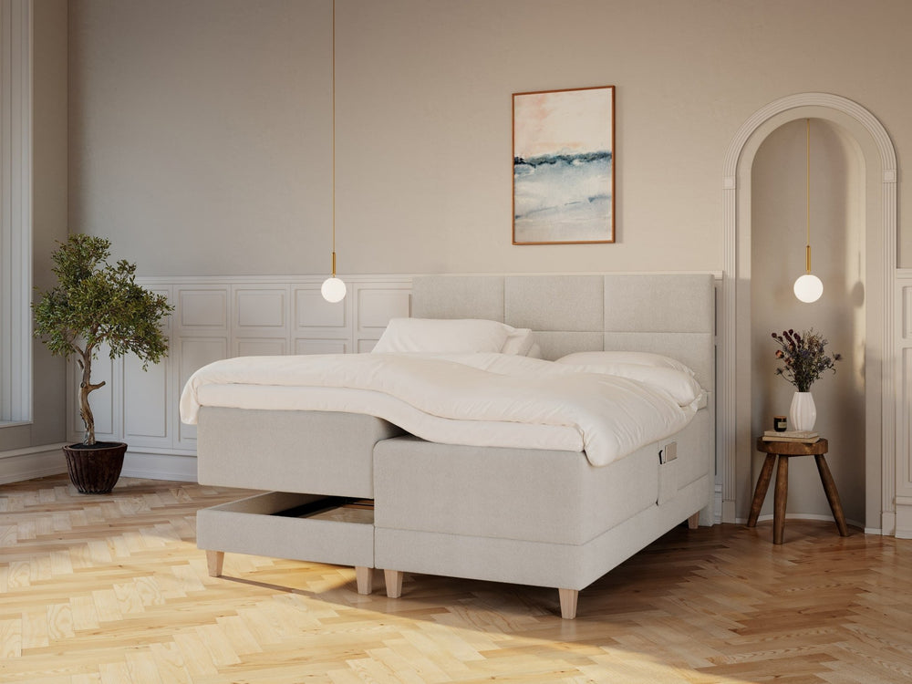 Aura Älv 180x210 Bouclé cream Nordic Dream tilbyder senge med skandinavisk design og højkvalitets materialer. Oplev perfekt komfort for en god nattesøvn. Bestil din i dag!