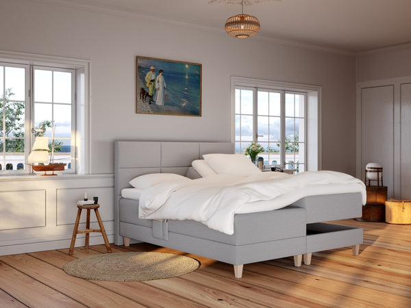 Aura Älv 180x200 Lys grå Nordic Dream tilbyder senge med skandinavisk design og højkvalitets materialer. Oplev perfekt komfort for en god nattesøvn. Bestil din i dag!