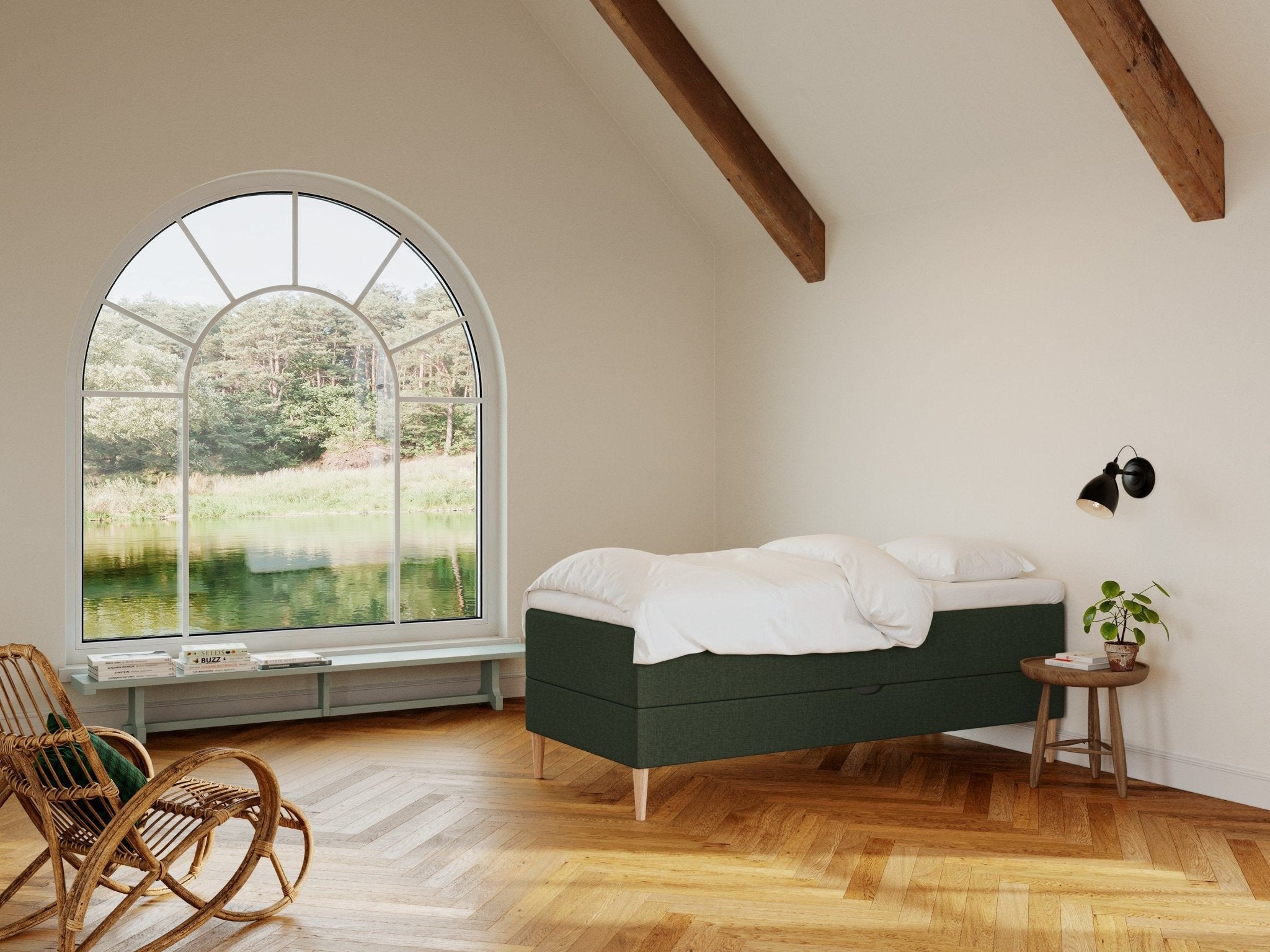 Astrid Älv 90x200 Dyb grøn Nordic Dream tilbyder senge med skandinavisk design og højkvalitets materialer. Oplev perfekt komfort for en god nattesøvn. Bestil din i dag!