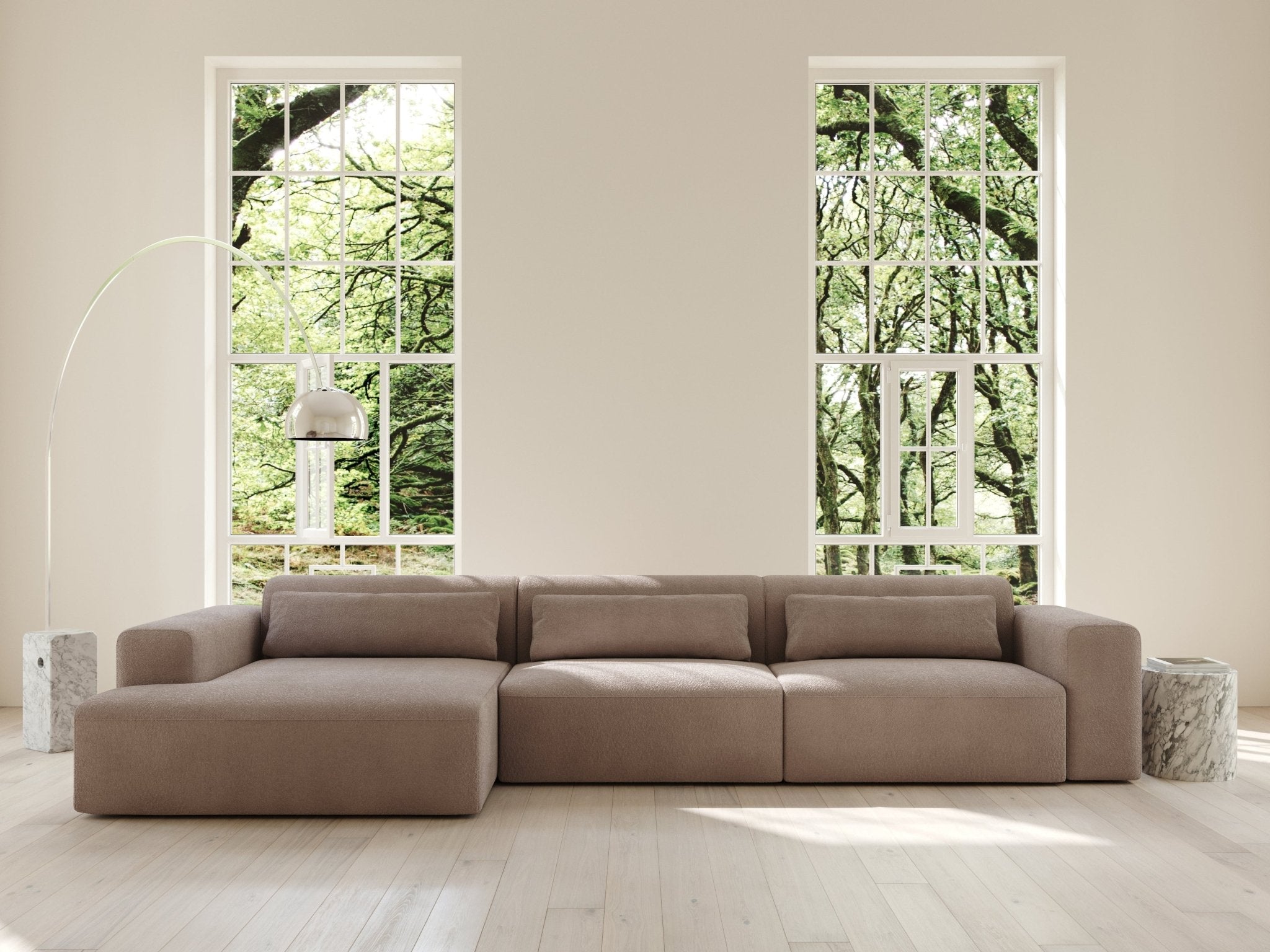 Aria | 150x365 | Bouclé latte - Chaiselong - Venstre - Nordic Dream