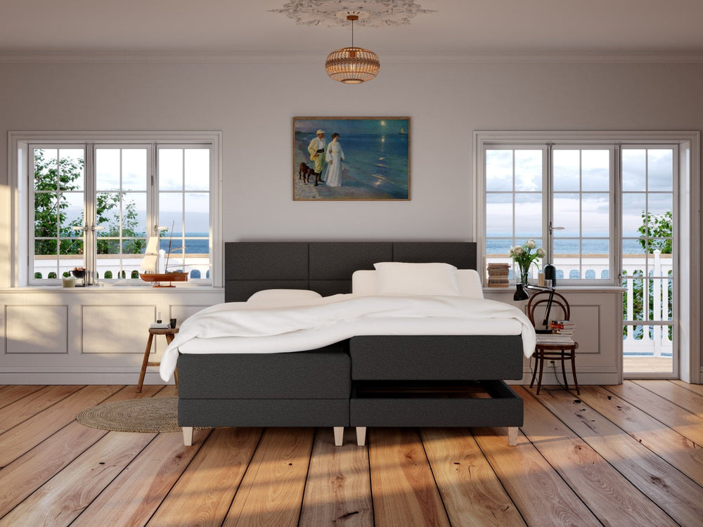 Aura Älv 210x210 Antracit Nordic Dream tilbyder senge med skandinavisk design og højkvalitets materialer. Oplev perfekt komfort for en god nattesøvn. Bestil din i dag!