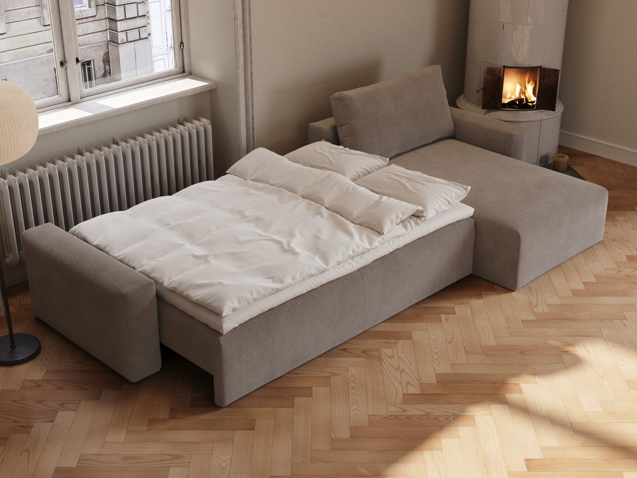 Maru | 145x342 cm | Latte fløjl | 596 - Nordic Dream