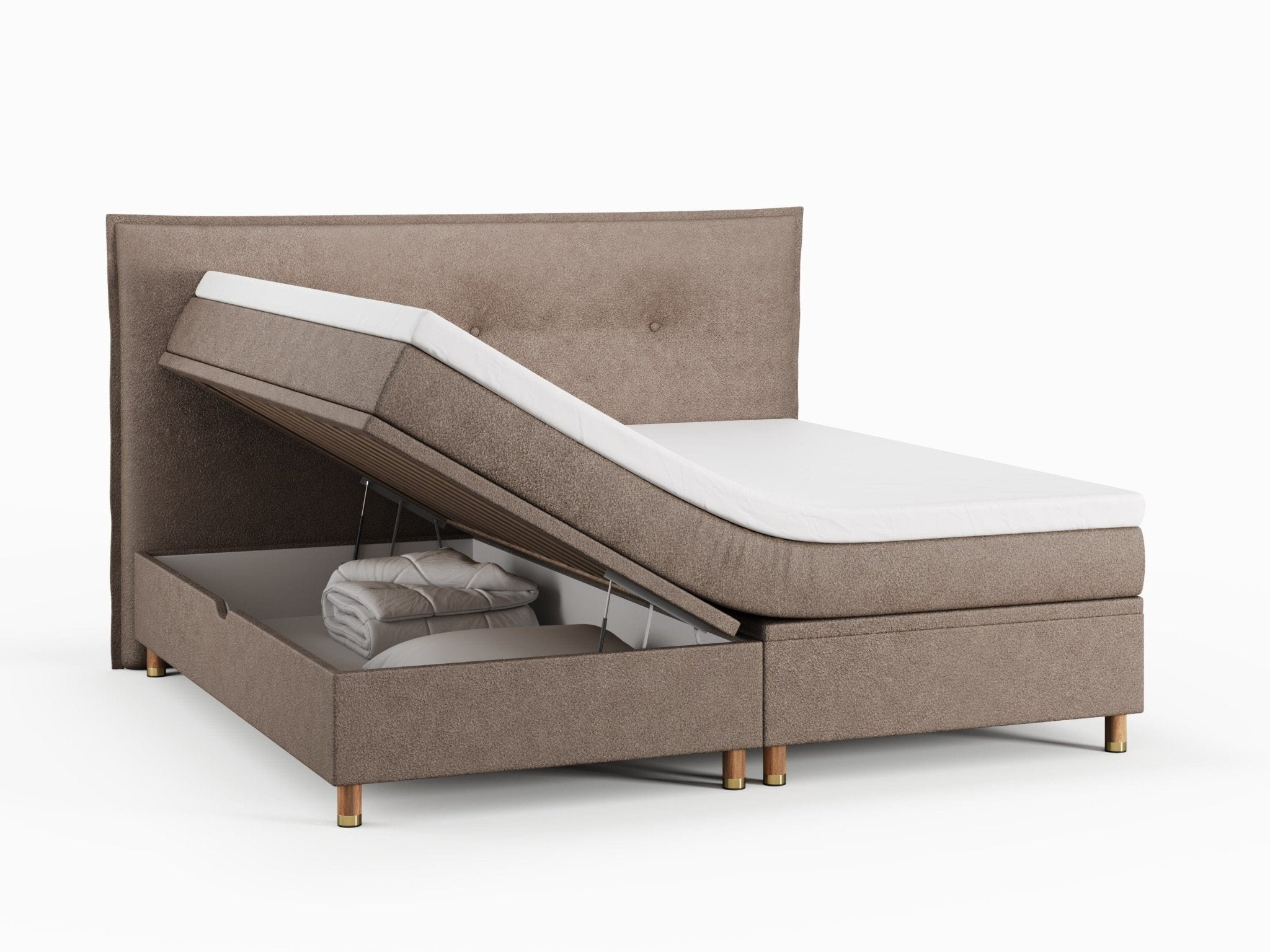 Alva Nordlys 210x210 Bouclé latte Nordic Dream tilbyder senge med skandinavisk design og højkvalitets materialer. Oplev perfekt komfort for en god nattesøvn. Bestil din i dag!