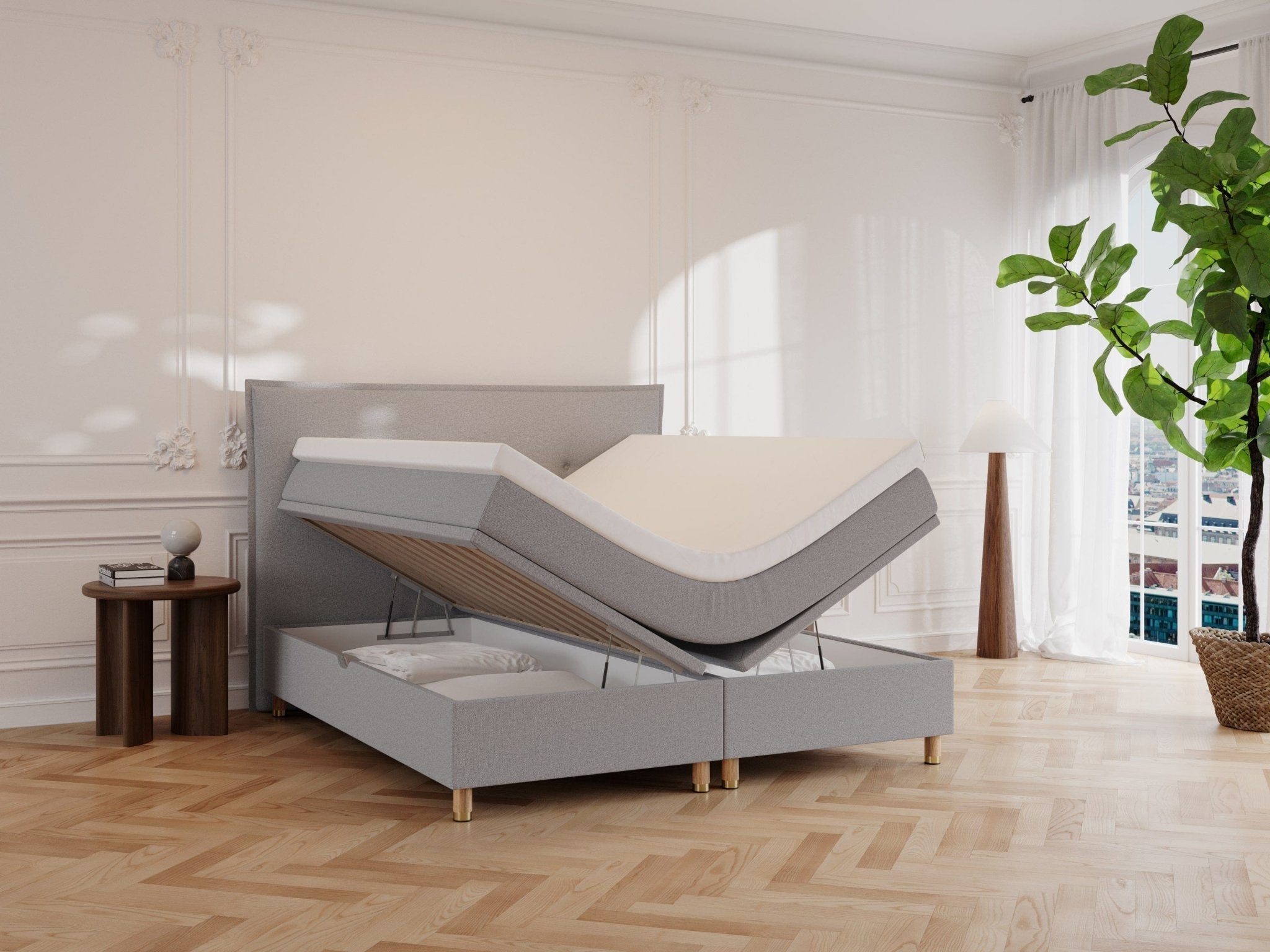 Alva Älv 220x220 Lys grå Nordic Dream tilbyder senge med skandinavisk design og højkvalitets materialer. Oplev perfekt komfort for en god nattesøvn. Bestil din i dag!