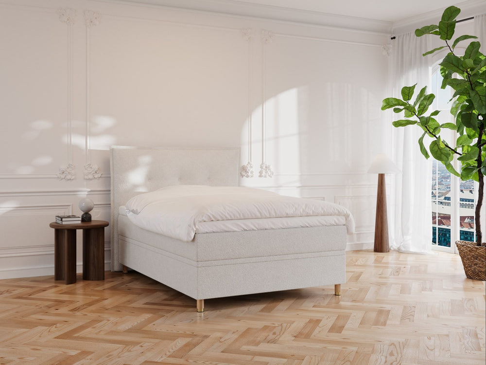 Alva Älv 120x200 Bouclé cream Nordic Dream tilbyder senge med skandinavisk design og højkvalitets materialer. Oplev perfekt komfort for en god nattesøvn. Bestil din i dag!