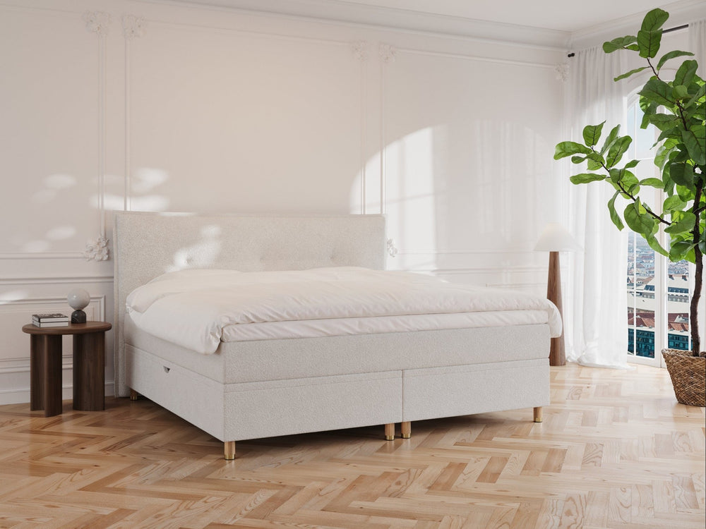 Alva Nordlys 220x220 Bouclé cream Nordic Dream tilbyder senge med skandinavisk design og højkvalitets materialer. Oplev perfekt komfort for en god nattesøvn. Bestil din i dag!