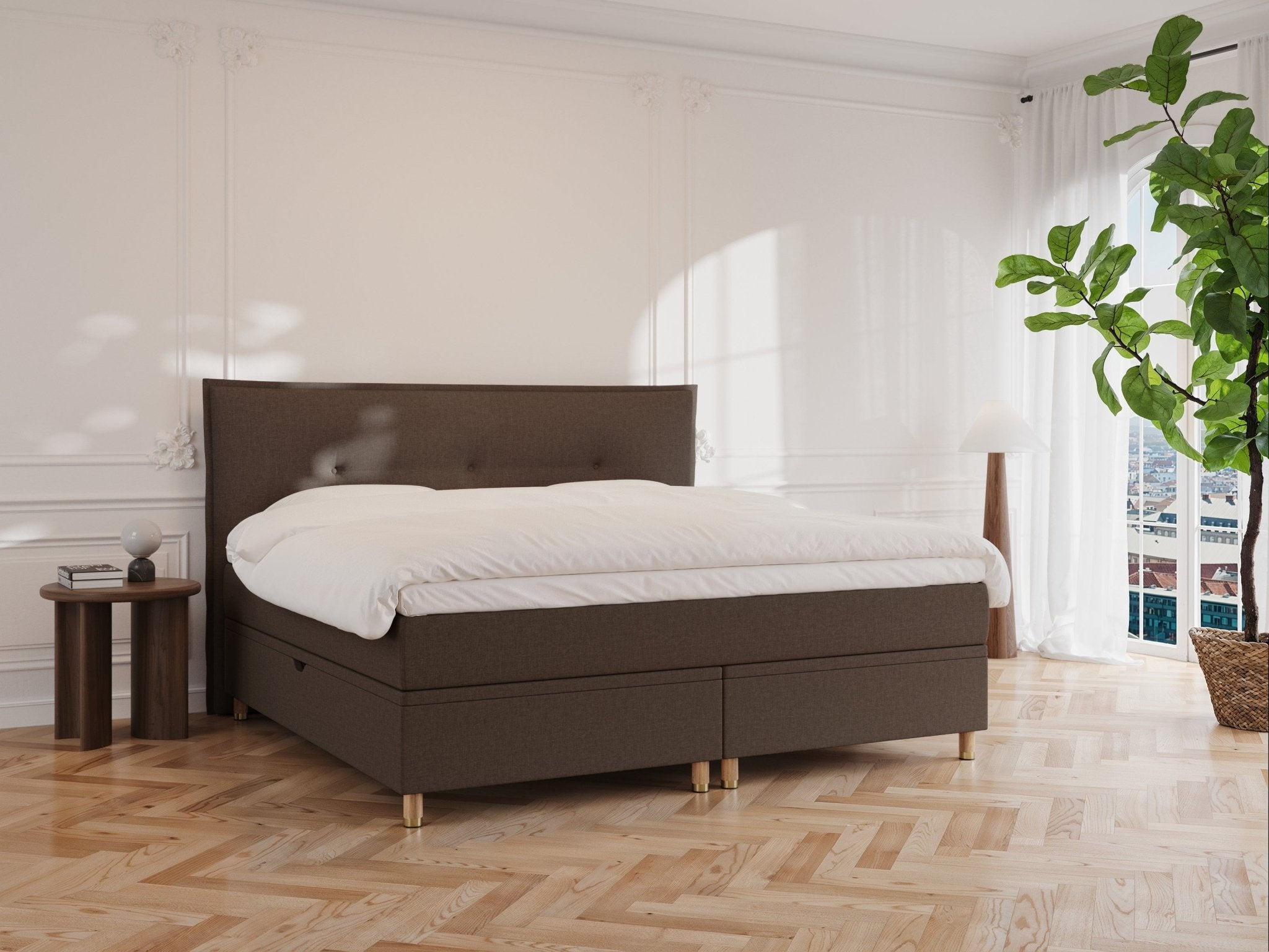 Alva Nordlys 200x200 Mørk brun Nordic Dream tilbyder senge med skandinavisk design og højkvalitets materialer. Oplev perfekt komfort for en god nattesøvn. Bestil din i dag!