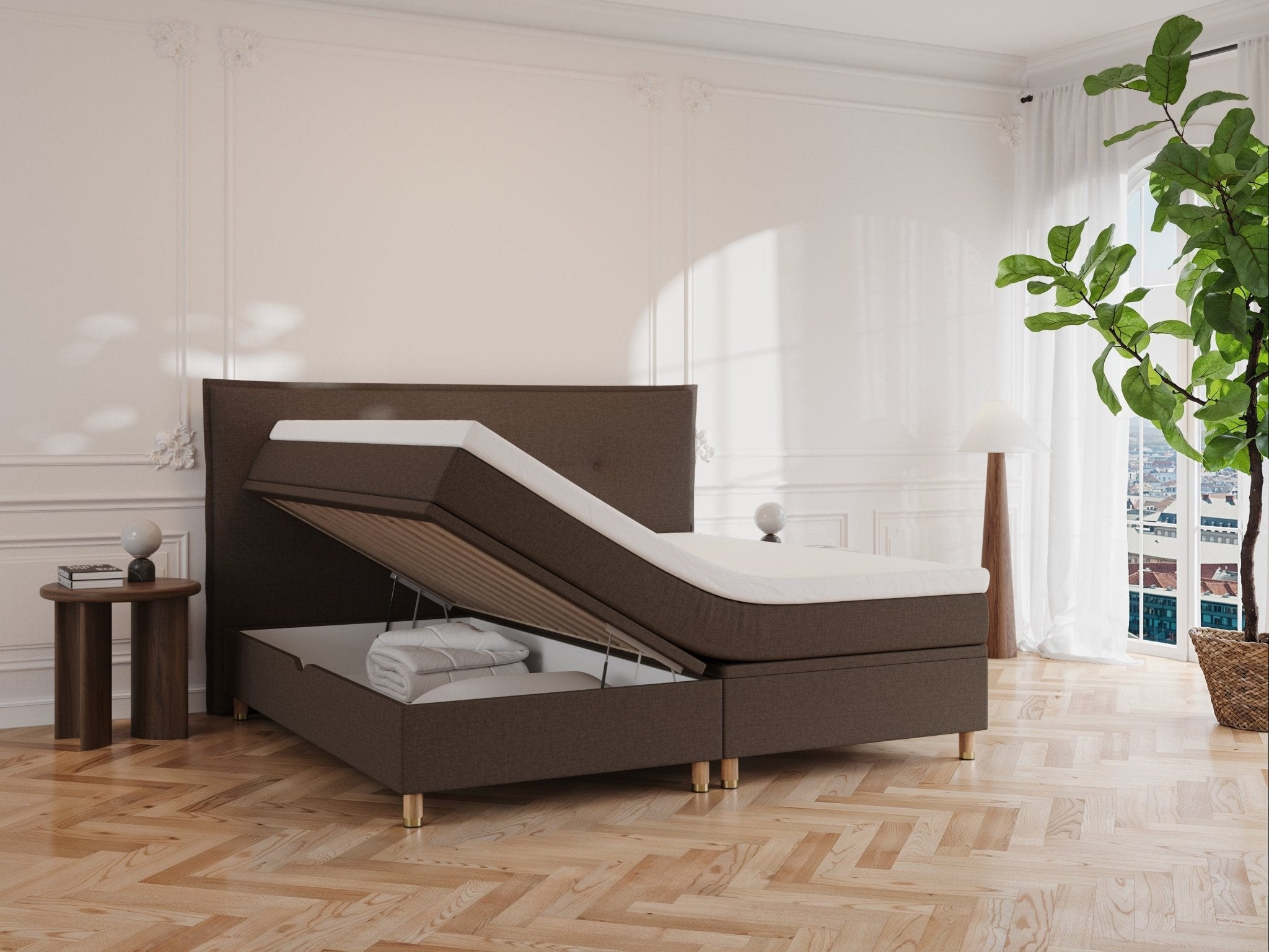Alva Nordlys 200x200 Mørk brun Nordic Dream tilbyder senge med skandinavisk design og højkvalitets materialer. Oplev perfekt komfort for en god nattesøvn. Bestil din i dag!